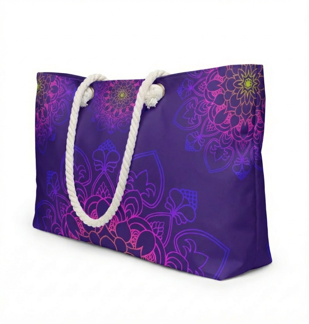 Borsa da viaggio con mandala viola - Elegante borsa da weekend per le avventure