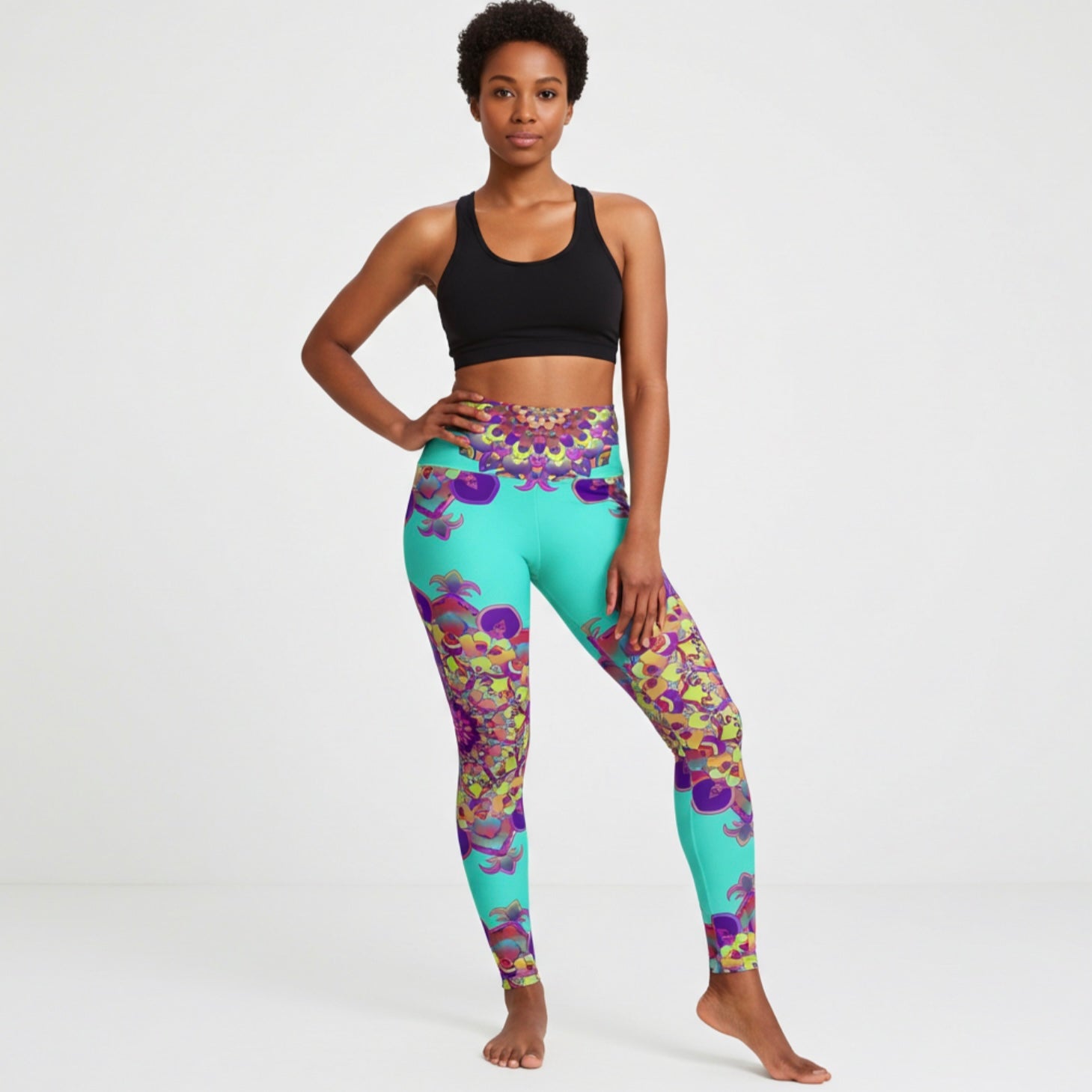 Turquoise Mandala Leggings – High Waist Yoga Pants for Women