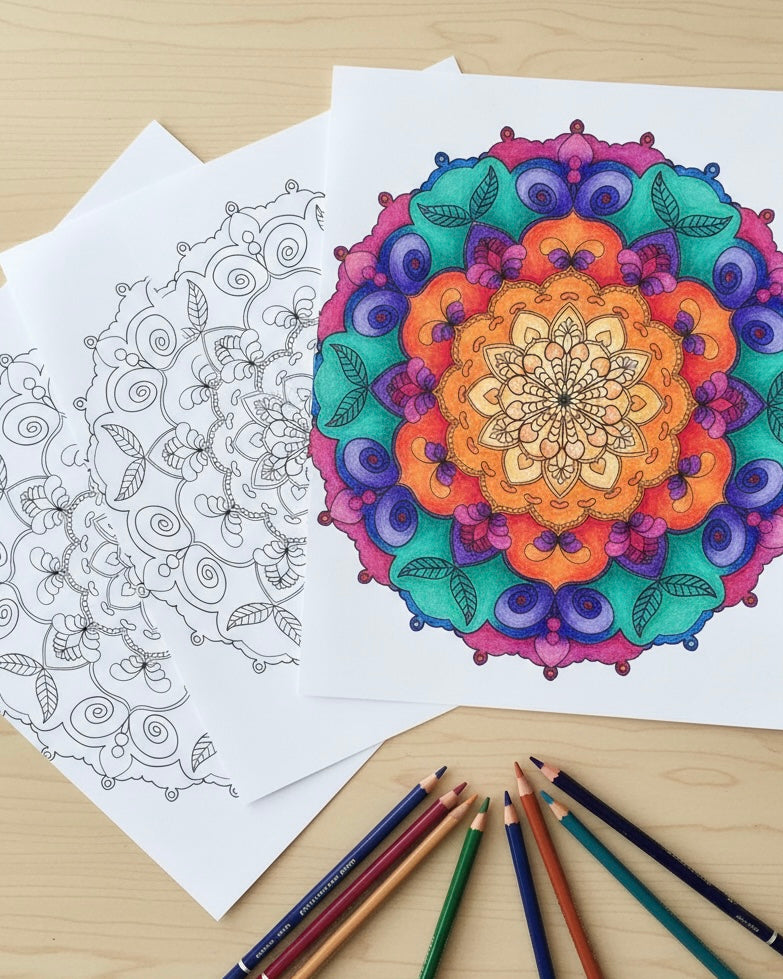 Páginas para colorear de mandala 16 Diseños dibujados a mano - Colorear para adultos - 16 páginas PDF