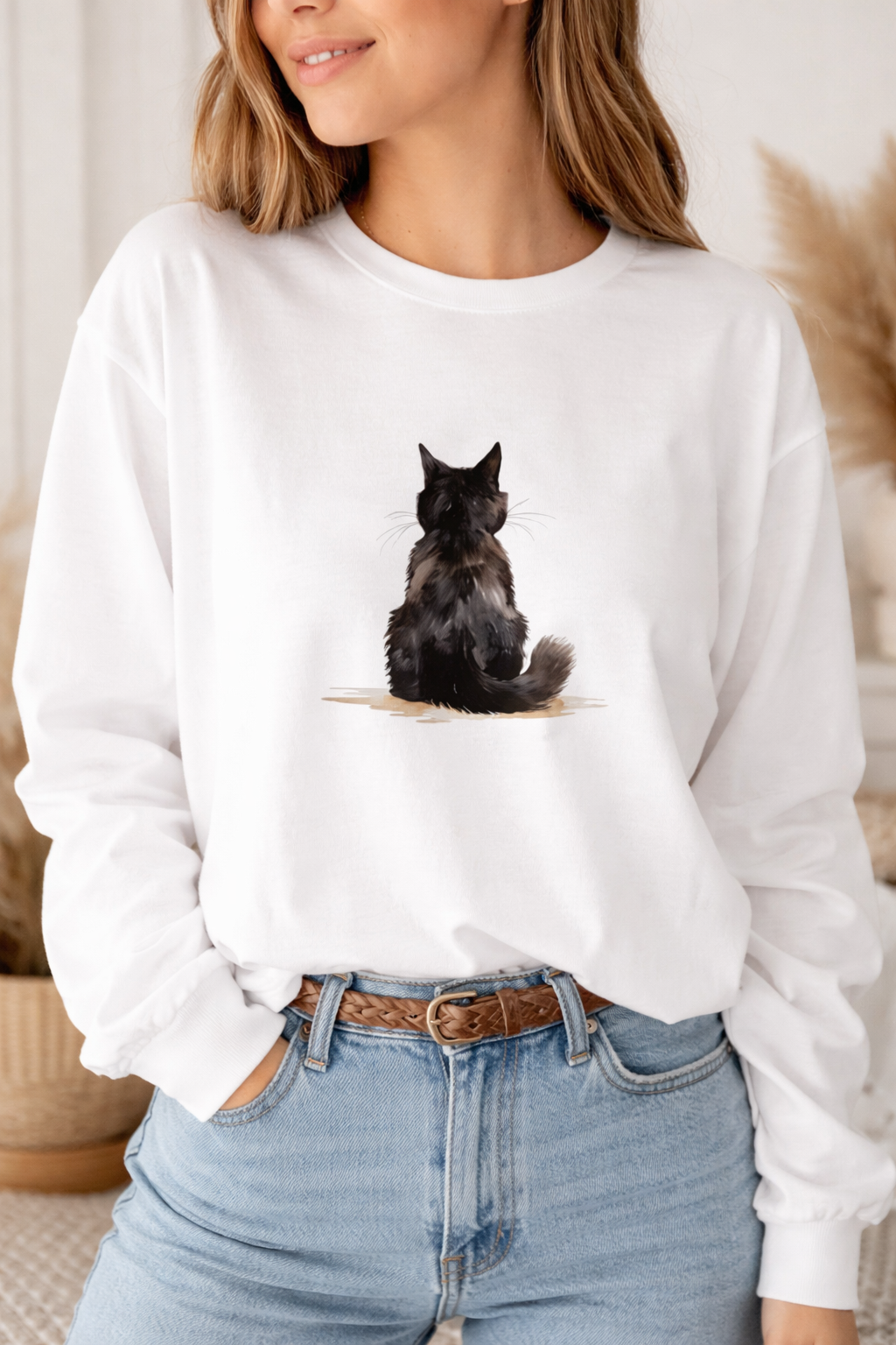 Langarmshirt | The Shadow Watcher | Spirituelles Zen-Katzen-T-Shirt mit Grafik