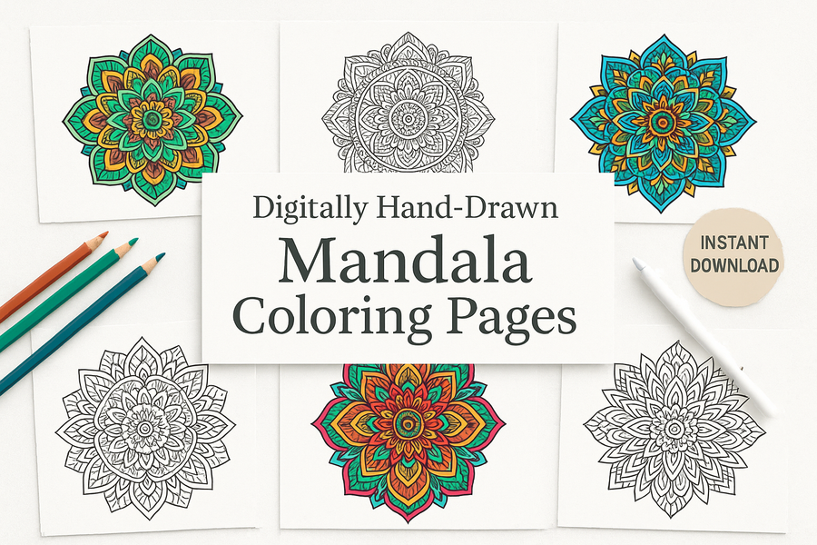 Libro para colorear de mandalas intermedios - 19 páginas, diseños imprimibles en PDF, diseños artesanales - EE. UU. Tamaño de letra PDF