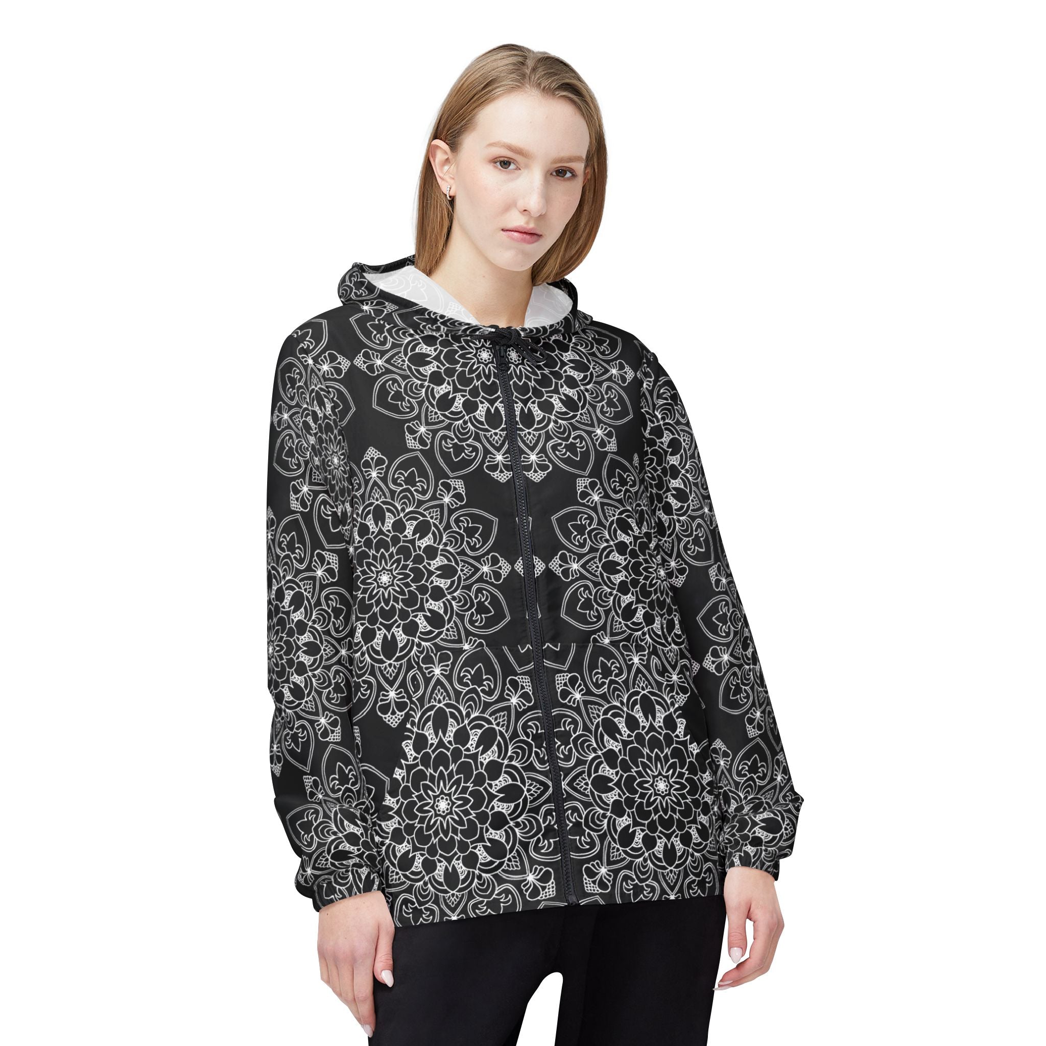 Best Black and White Best Windbreaker Jacket with Blululi Mandala Art Designs Outerwear - Blululi