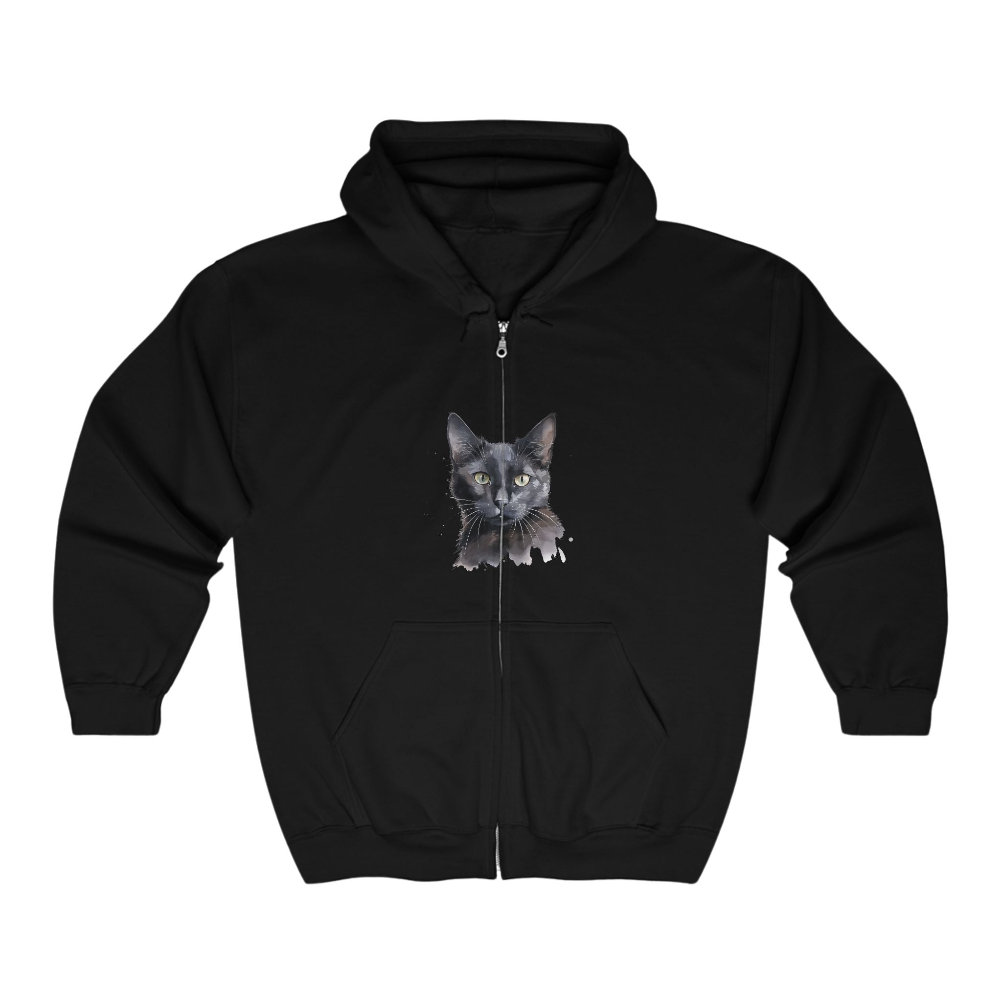Black Cat Watercolor Hoodie - Mystical Feline Hoodie - Blululi