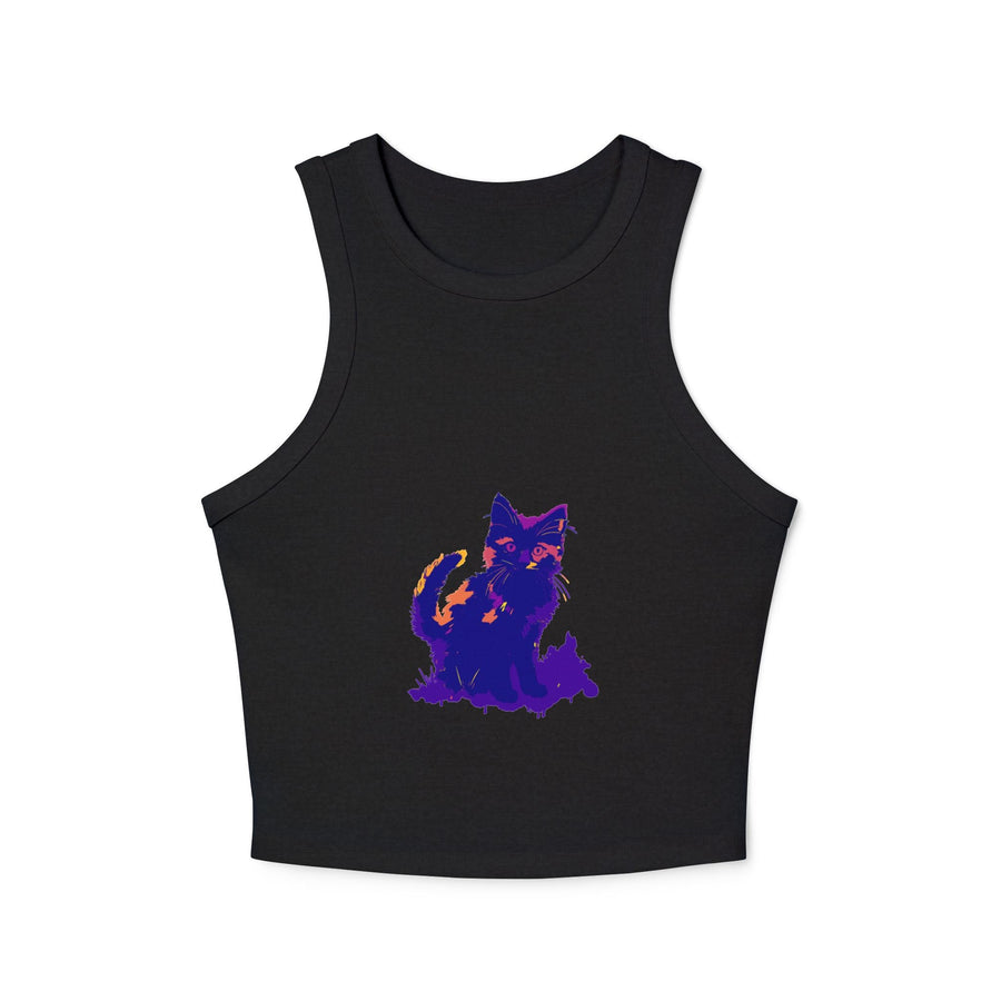 Black Cat Watercolor Racerback Tank Top - Colorful Kitten Tank Top - Blululi