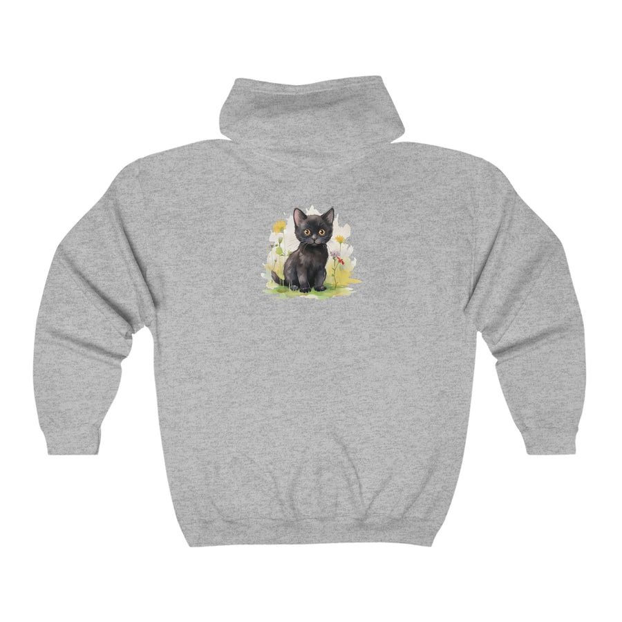 Black Kitten & Flowers Hoodie - Soft & Dreamy Hoodie - Blululi