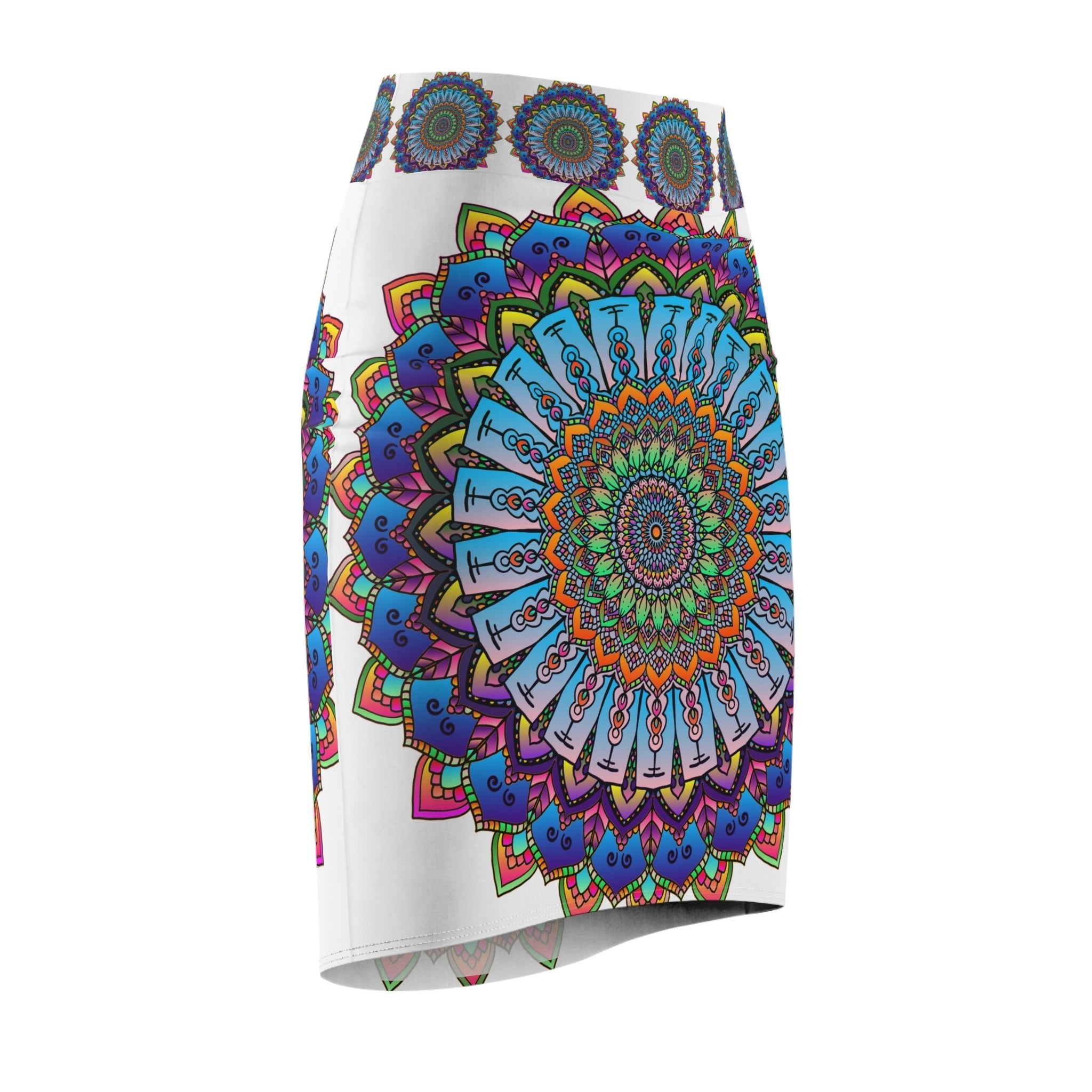 Bohemian Mandala Pencil Skirt - Purple & Azure All Over Prints - Blululi