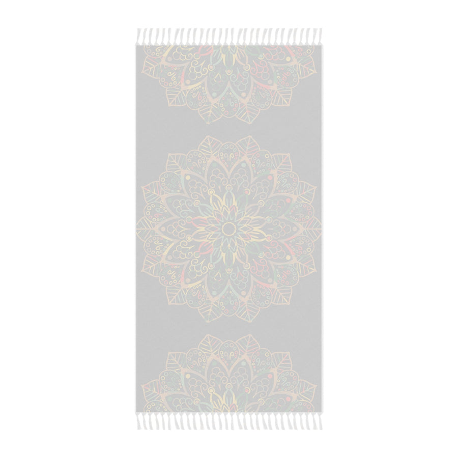 Boho Beach Cloth decorated with Mandala Art - Original Fine Art Hand - Drawn - Dark Charcoal Blue - Blululi