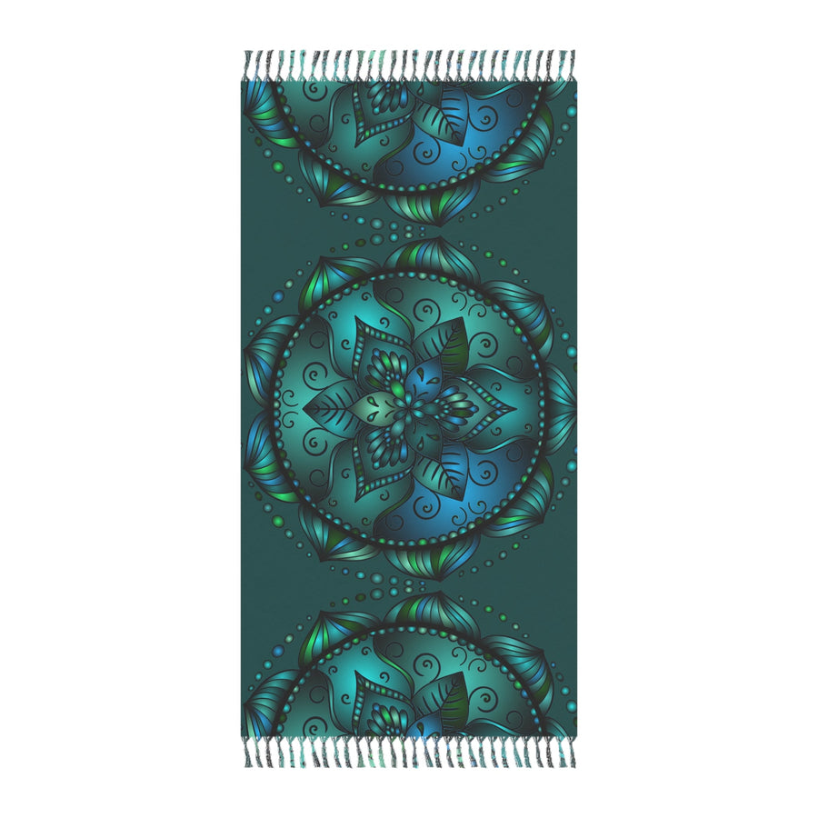 Boho Beach Cloth decorated with Mandala Art - Original Fine Art Hand - Drawn - Petroleum Green - Blululi
