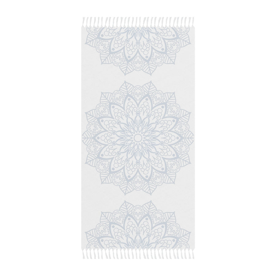 Boho Beach Cloth decorated with Mandala Art - Steel Blue - Original Fine Art Hand - Drawn - White - Blululi
