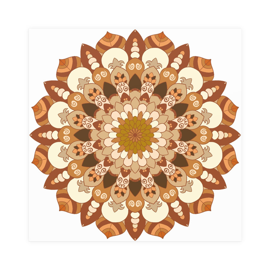 Brown & Orange Mandala Poster - Floral Art Print Poster - Blululi