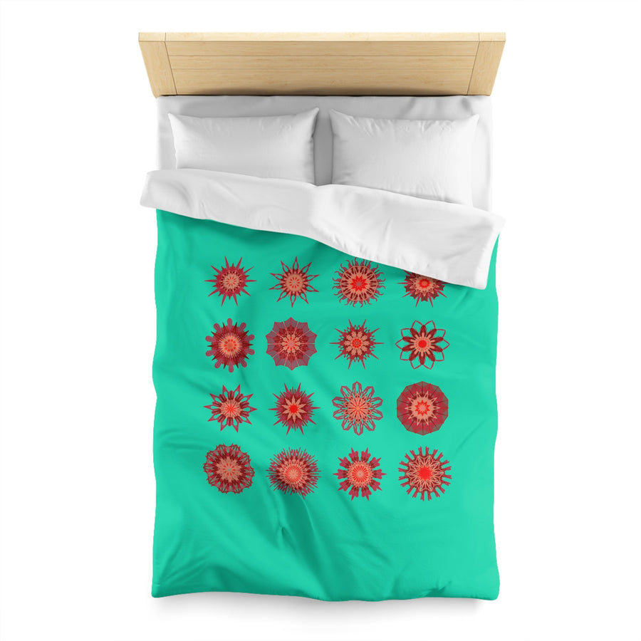 Christmas Microfiber Duvet Cover Mandala Art Drawn by Hand - Mandala on Aqua background - Blululi