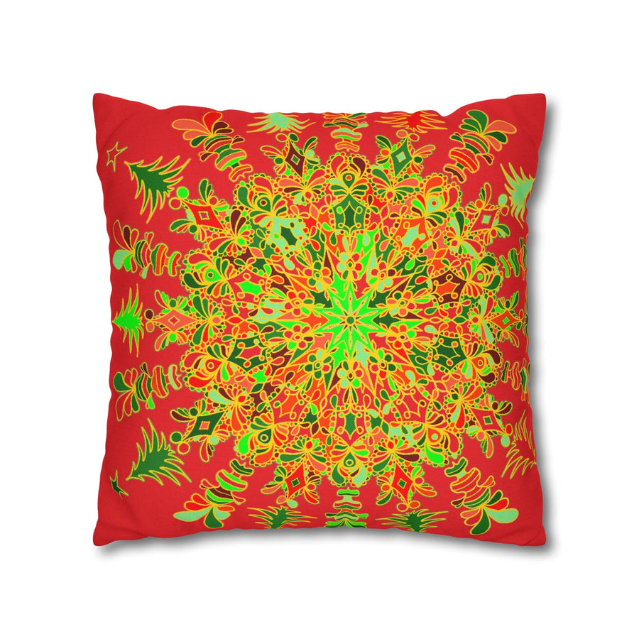 Christmas pillowcase for bed - Spun Polyester Square Pillowcase Mandala Art - Original Fine Art - Hand - drawn - Blululi