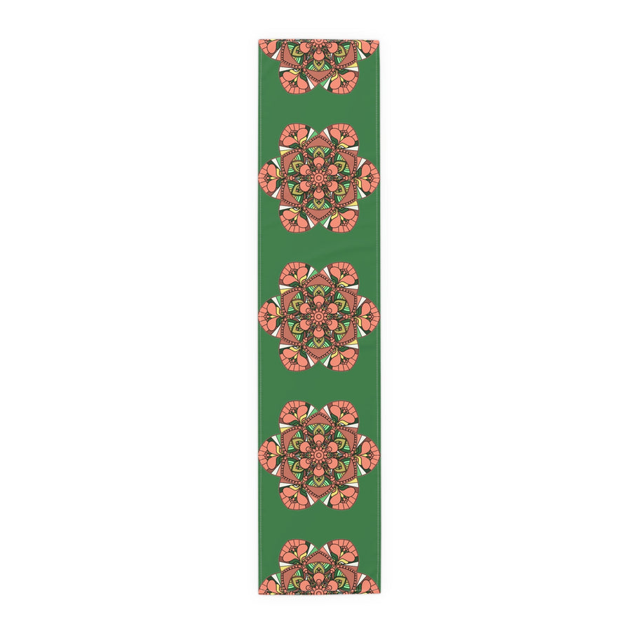 Christmas Table Runner with Mandala Art Drawn by Hand - Green (Cotton, Poly) - Blululi