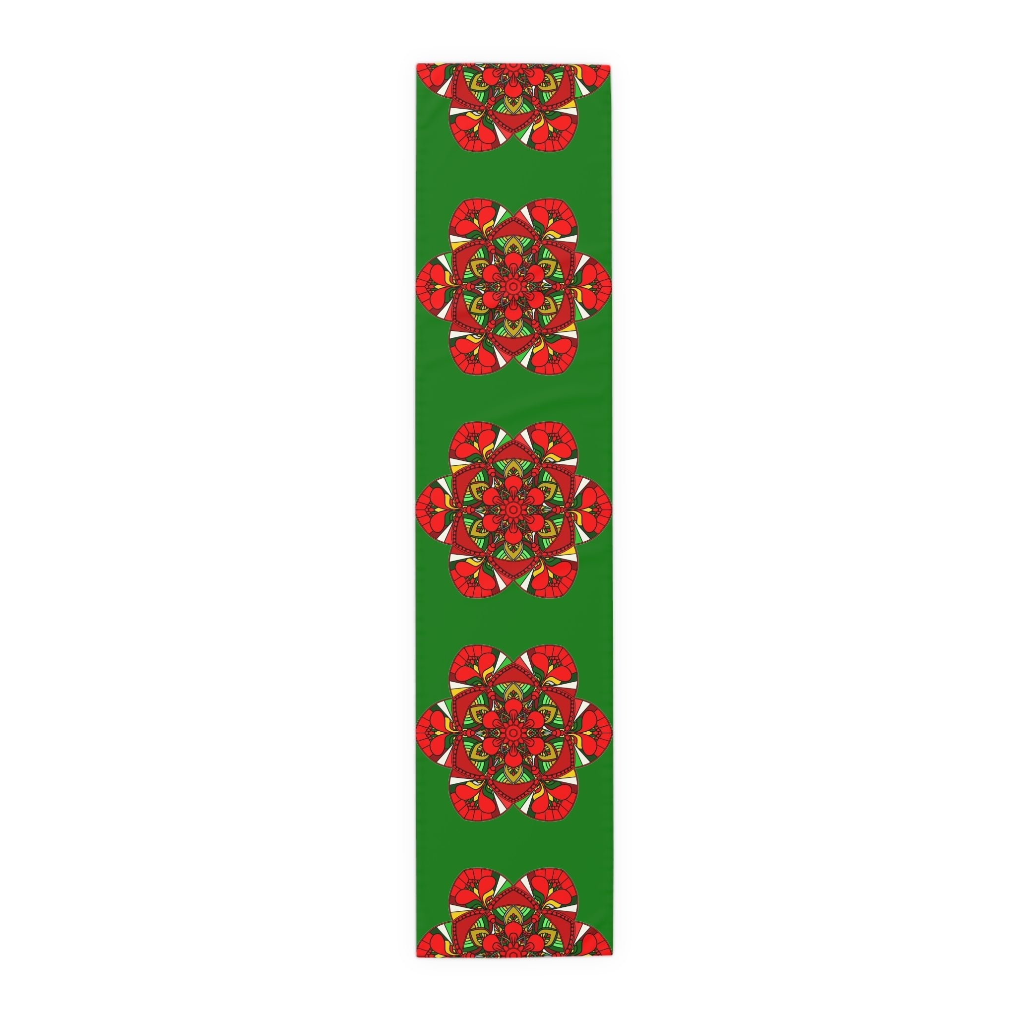 Christmas Table Runner with Mandala Art Drawn by Hand - Green (Cotton, Poly) - Blululi