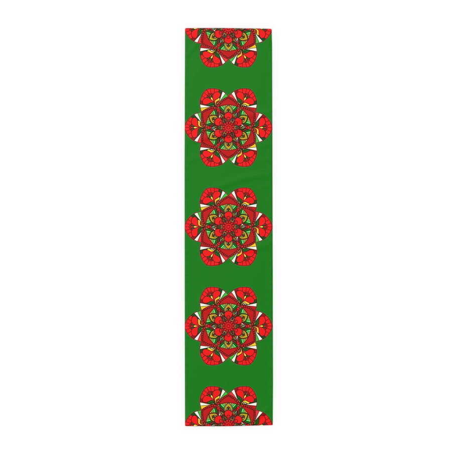 Christmas Table Runner with Mandala Art Drawn by Hand - Green (Cotton, Poly) - Blululi