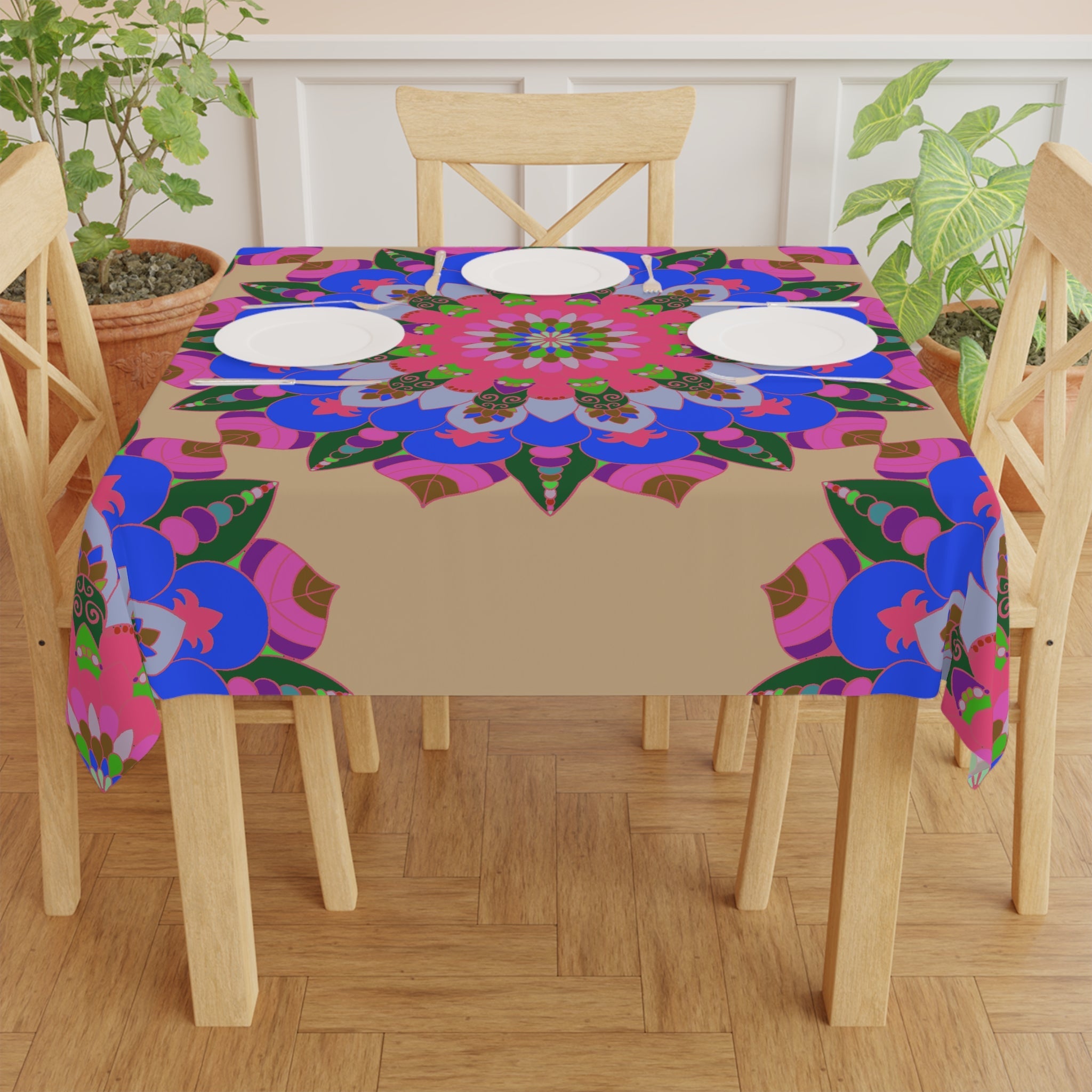 Colorful Mandala Tablecloth - Sand, Bohemian Decor Home Decor - Blululi