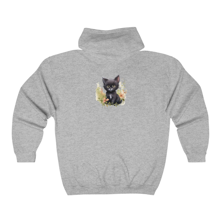Curious Kitten Hoodie - Black Cat & Flowers Hoodie - Blululi