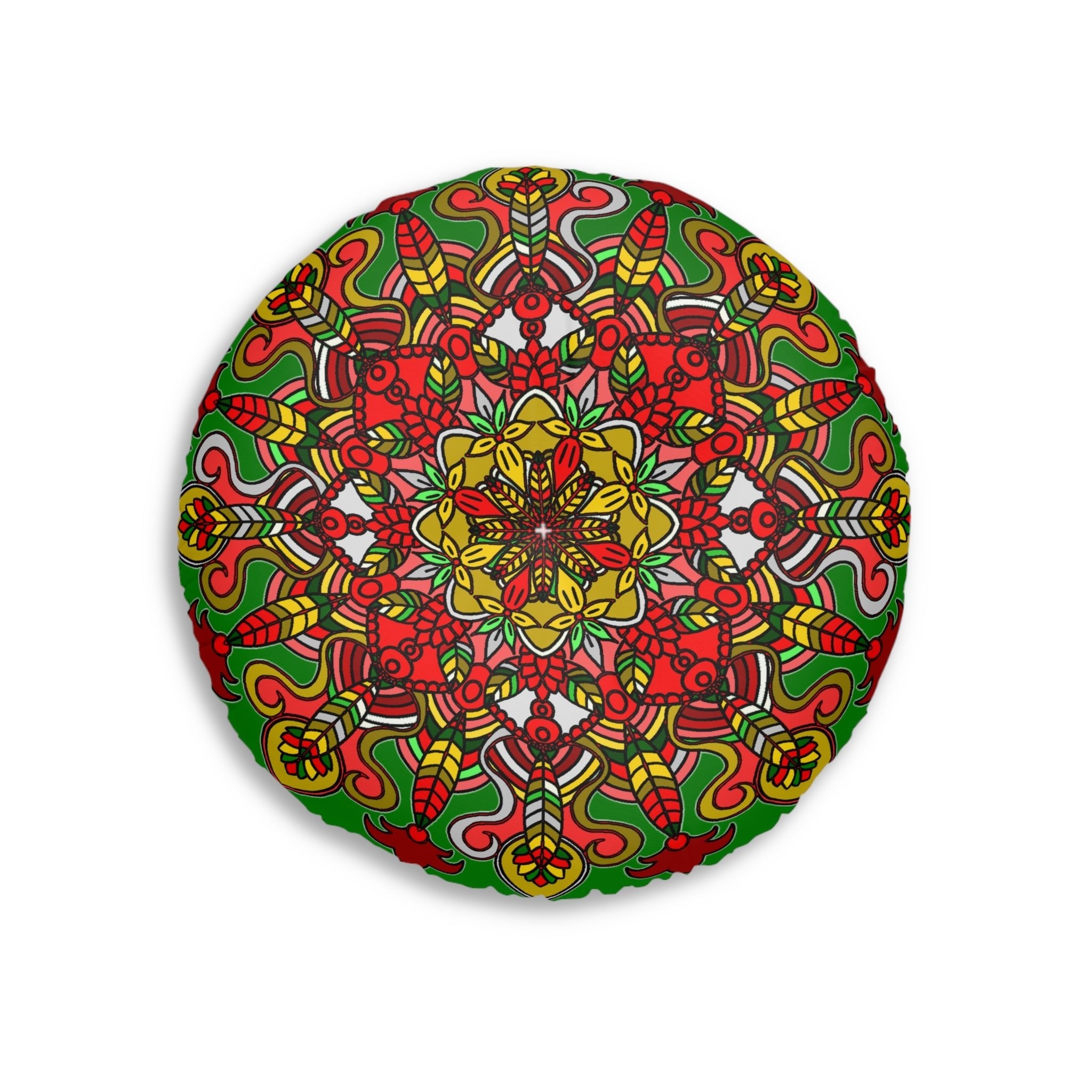 Floor Cushion Christmas Mandala Art - Hand - Drawn Tufted Round Pillow - Original Fine Art - Blululi