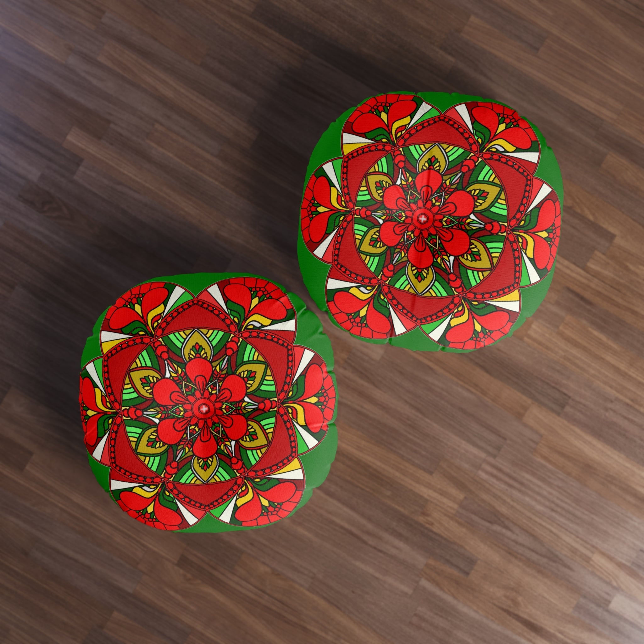 Floor Cushion Christmas Mandala Art - Hand - Drawn Tufted Round Pillow - Original Fine Art - Blululi