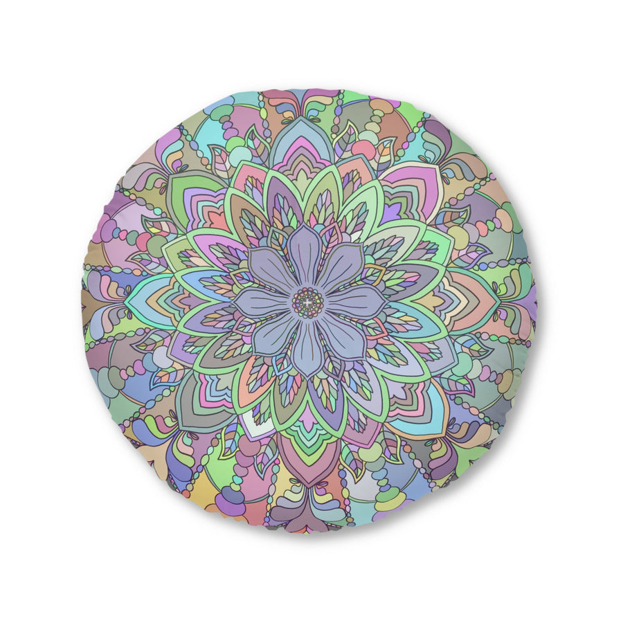 Floor Cushion Mandala Art Drawn by Hand - Tufted Floor Pillow, Round - Blululi