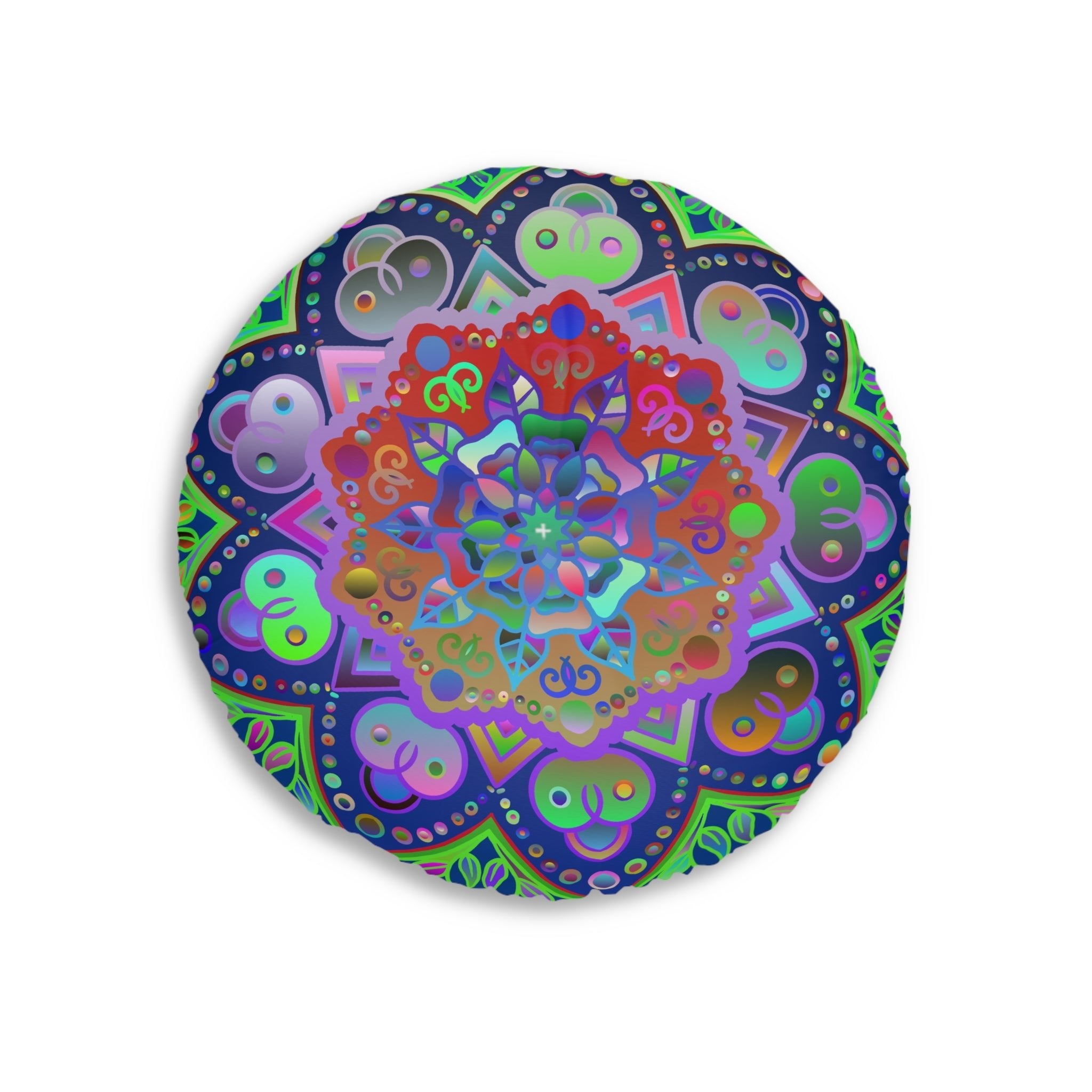 Floor Cushion Mandala Art Hand Drawn - Beautiful colorful Mandala on Dark Blue background - Tufted Floor Pillow, Round - Blululi