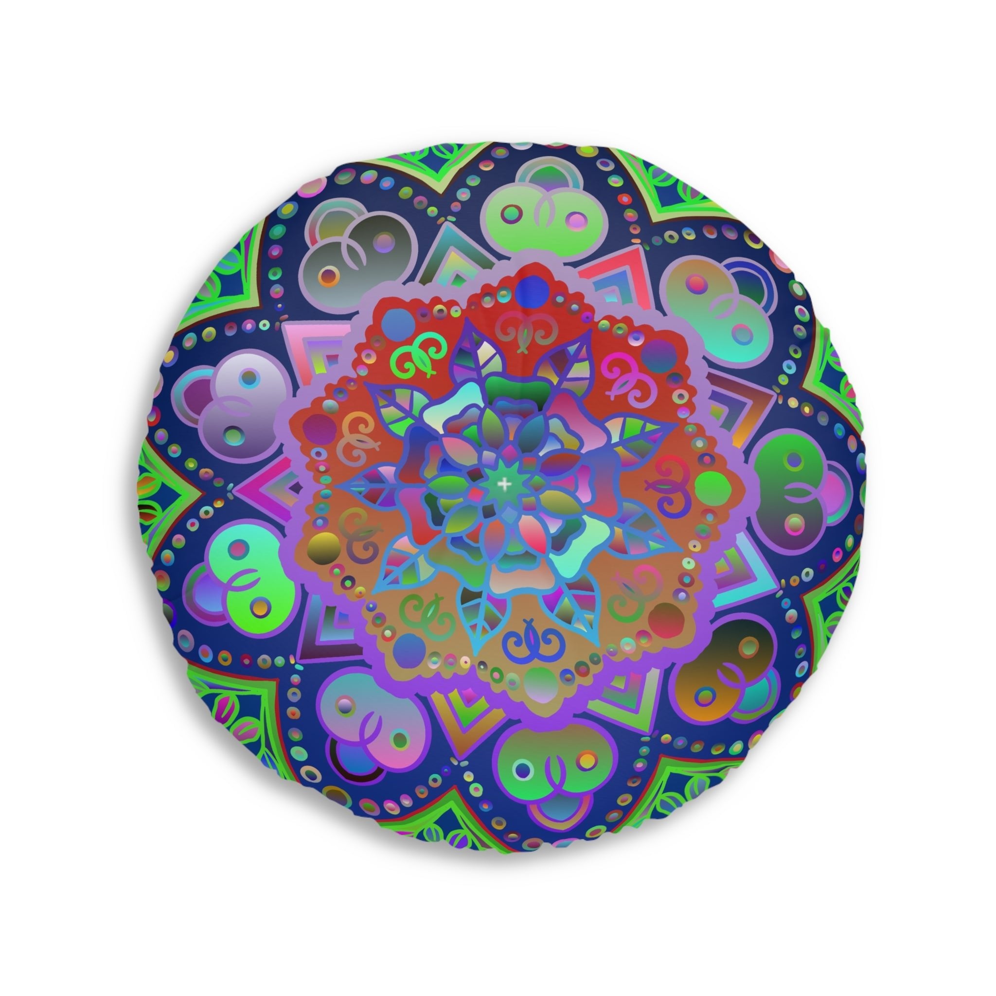 Floor Cushion Mandala Art Hand Drawn - Beautiful colorful Mandala on Dark Blue background - Tufted Floor Pillow, Round - Blululi