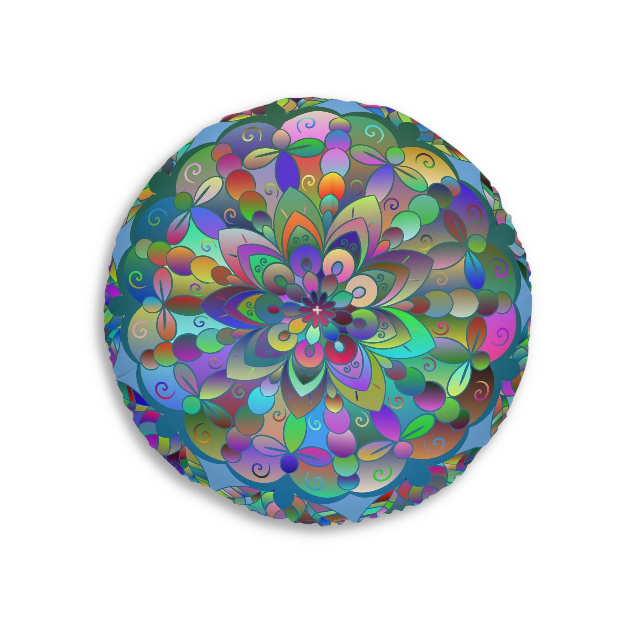 Floor Cushion Mandala Art Hand Drawn - Beautiful colorful Mandala on Light Blue background - Drawn by Hand - Tufted Floor Pillow, Round - Blululi