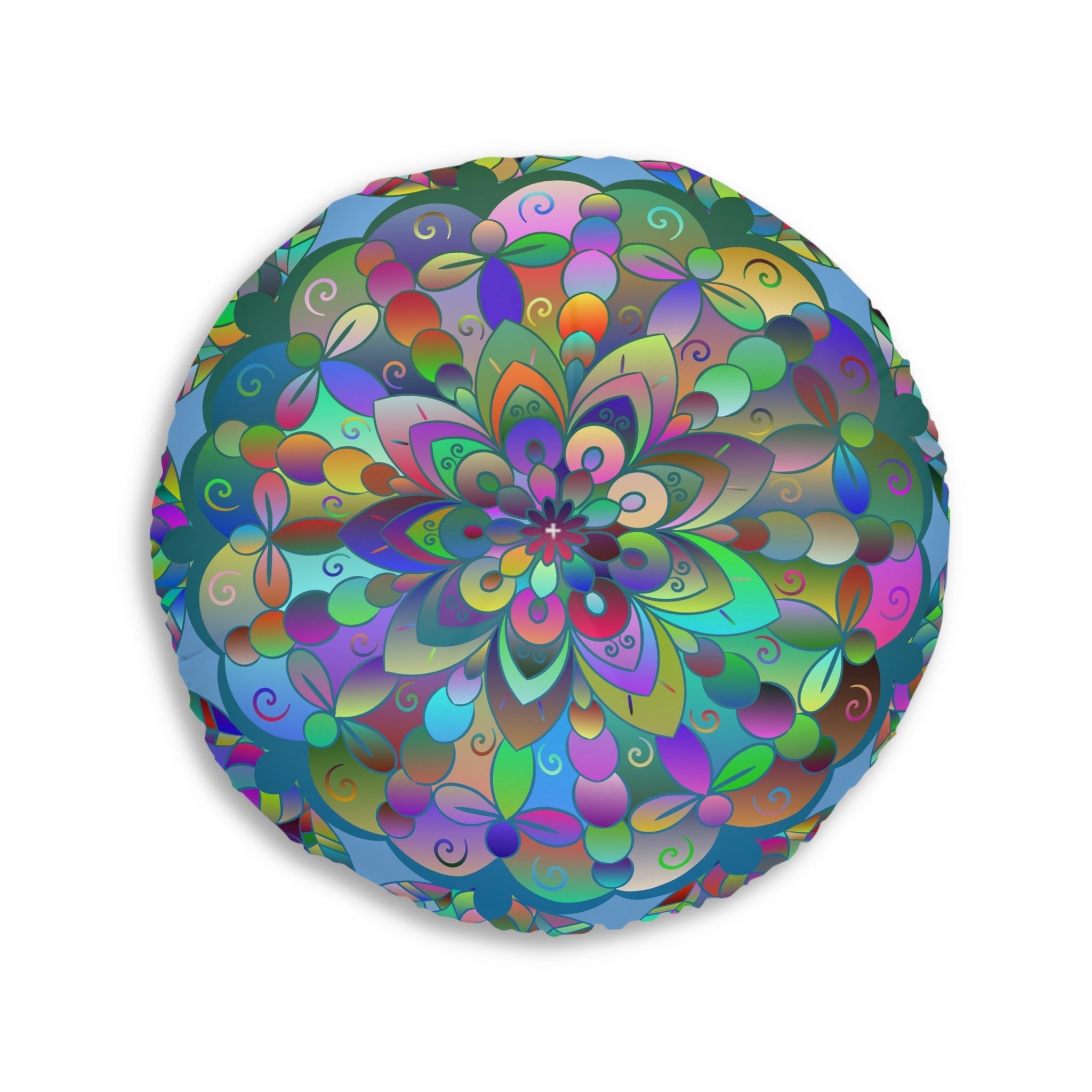 Floor Cushion Mandala Art Hand Drawn - Beautiful colorful Mandala on Light Blue background - Drawn by Hand - Tufted Floor Pillow, Round - Blululi