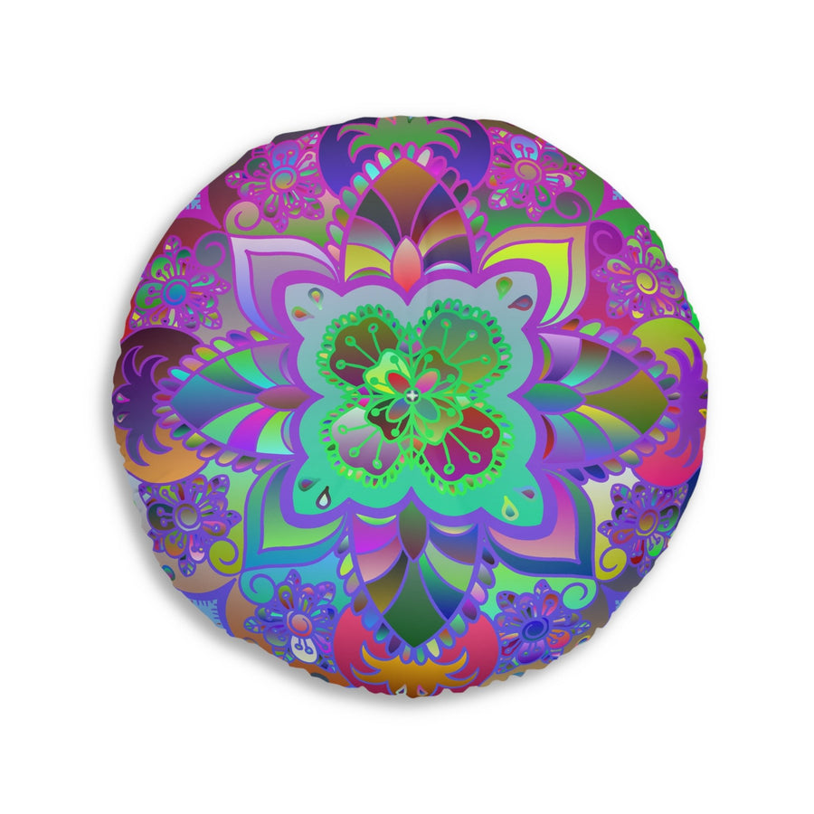 Floor Cushion Mandala Art Hand Drawn - Beautiful colorful Mandala on Light Blue background - Drawn by Hand - Tufted Floor Pillow, Round - Blululi