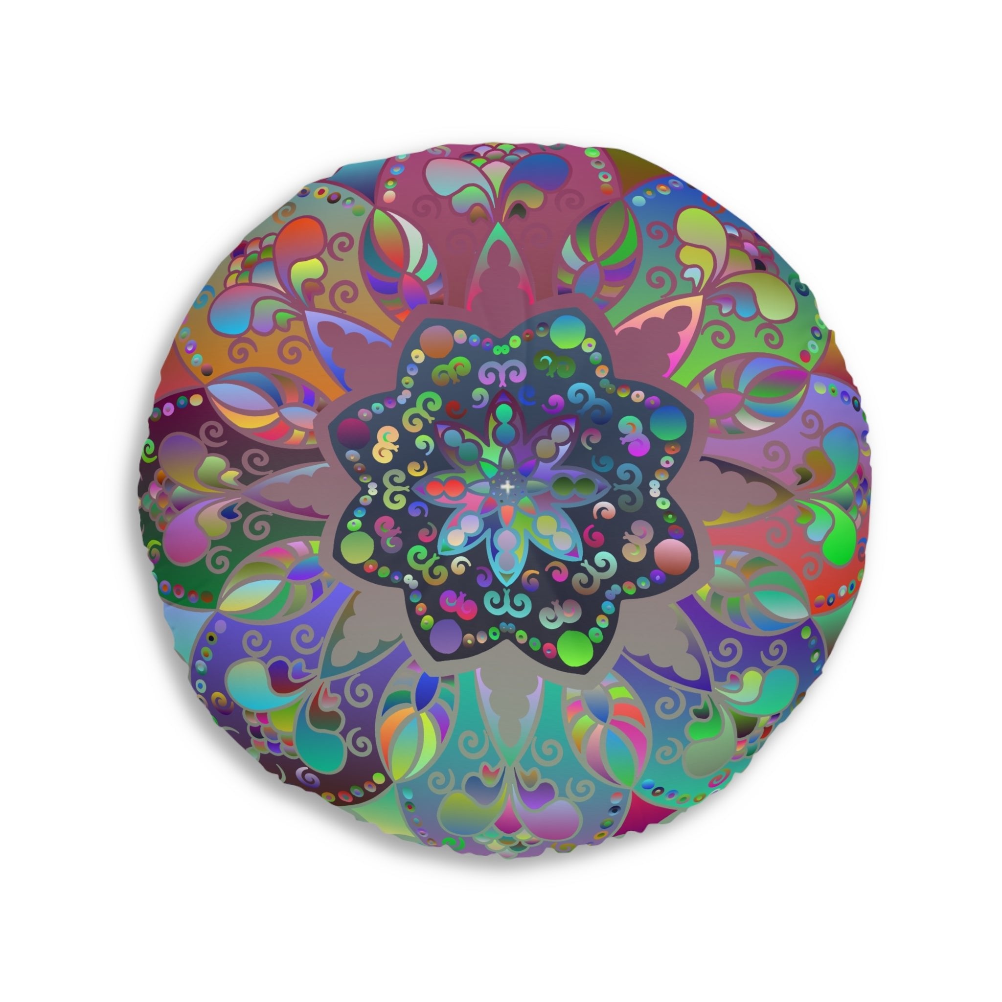 Floor Cushion Mandala Art Hand Drawn - Beautiful colorful Mandala on Turquoise background - Drawn by Hand - Tufted Floor Pillow, Round - Blululi