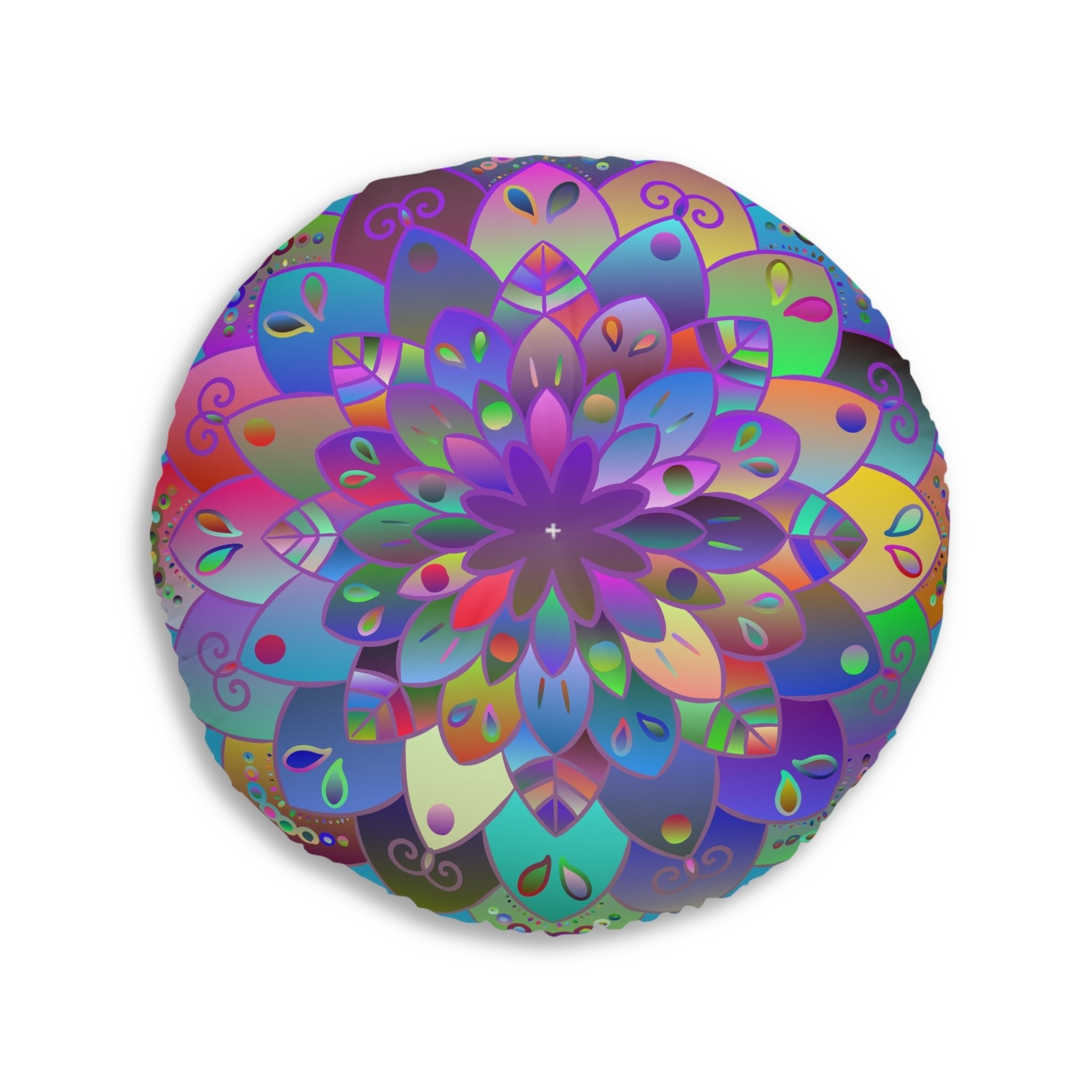 Floor Cushion Mandala Art Hand Drawn - Beautiful colorful Mandala on Turquoise background - Drawn by Hand - Tufted Floor Pillow, Round - Blululi