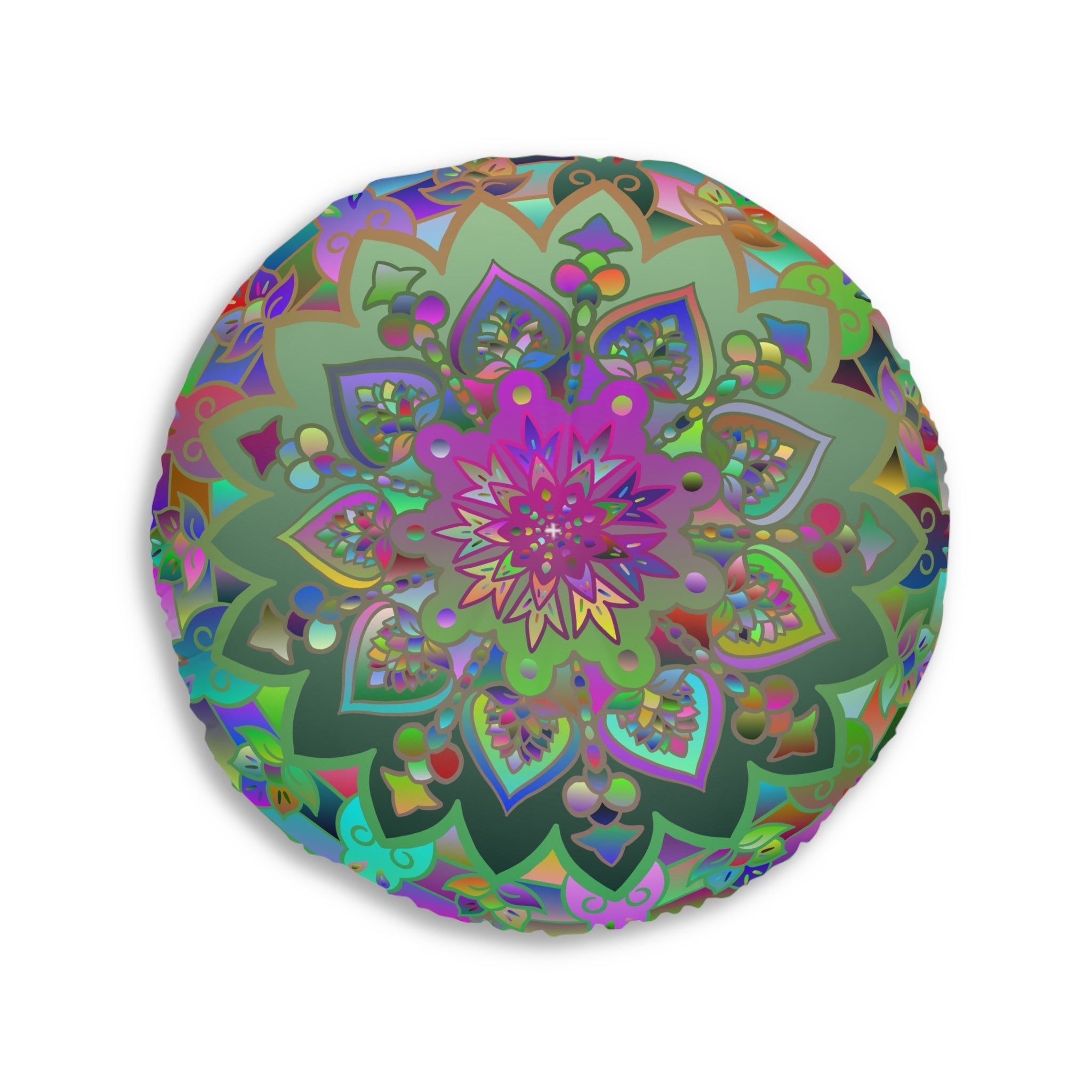 Floor Cushion Mandala Art Hand Drawn - Beautiful colorful Mandala on Turquoise background - Drawn by Hand - Tufted Floor Pillow, Round - Blululi