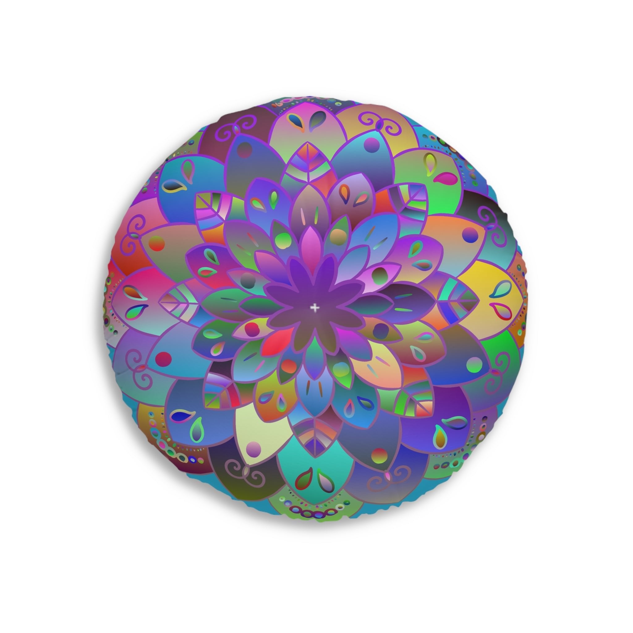 Floor Cushion Mandala Art Hand Drawn - Beautiful colorful Mandala on Turquoise background - Drawn by Hand - Tufted Floor Pillow, Round - Blululi