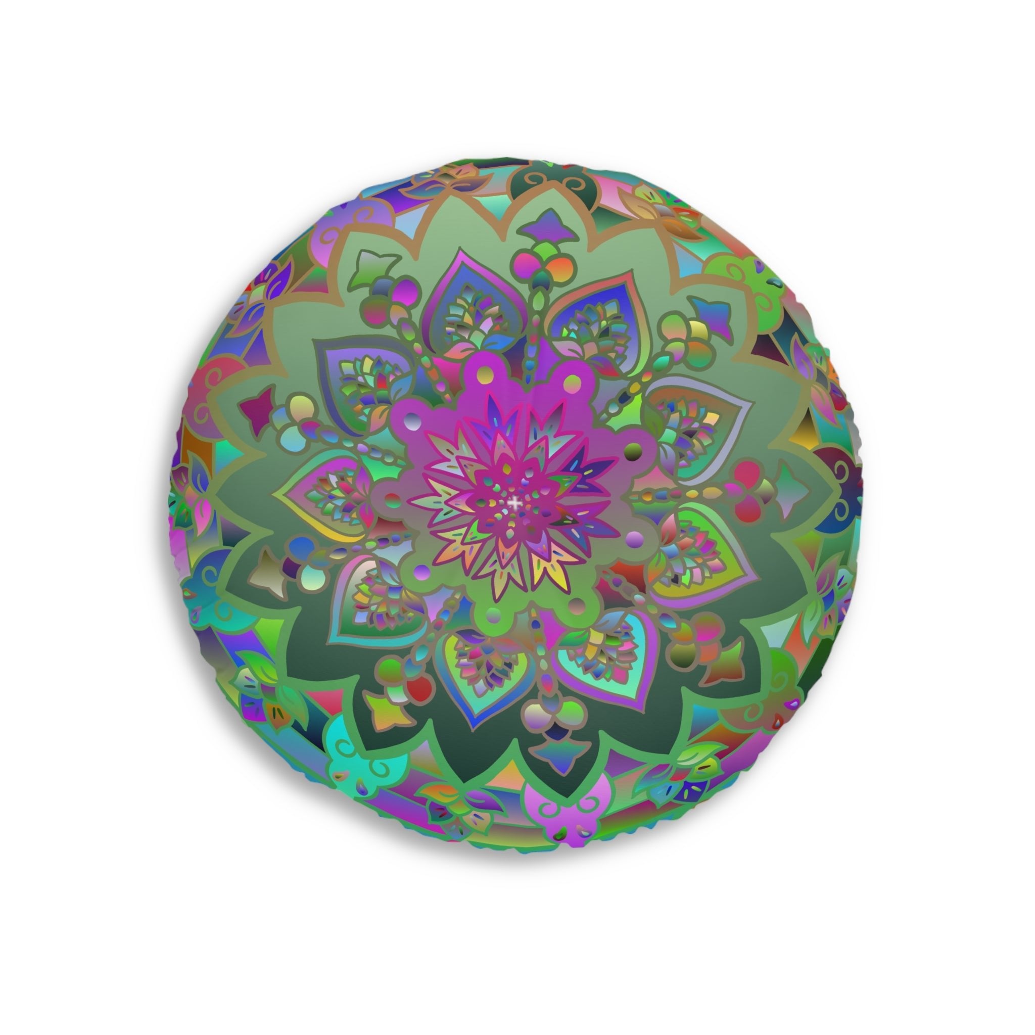 Floor Cushion Mandala Art Hand Drawn - Beautiful colorful Mandala on Turquoise background - Drawn by Hand - Tufted Floor Pillow, Round - Blululi