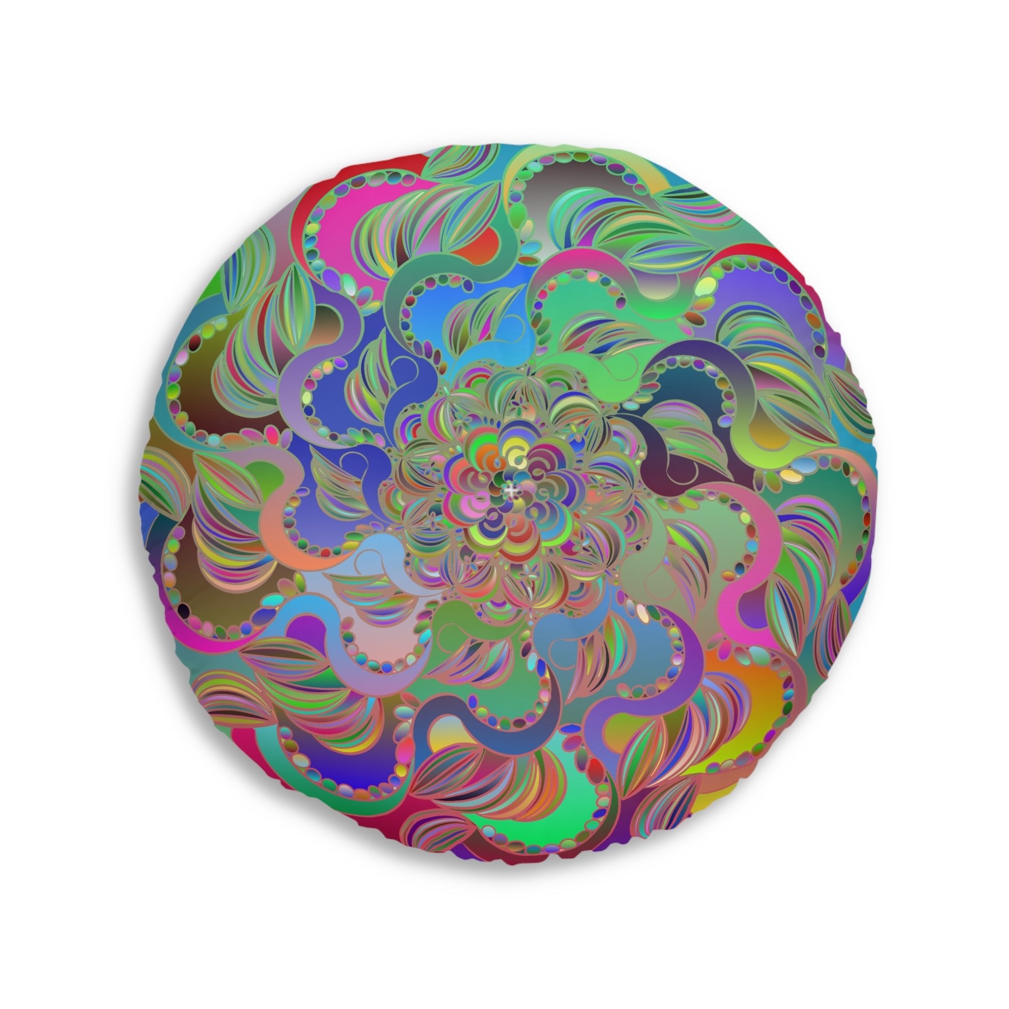 Floor Cushion Mandala Art Hand Drawn - Beautiful colorful Mandala on Turquoise background - Drawn by Hand - Tufted Floor Pillow, Round - Blululi