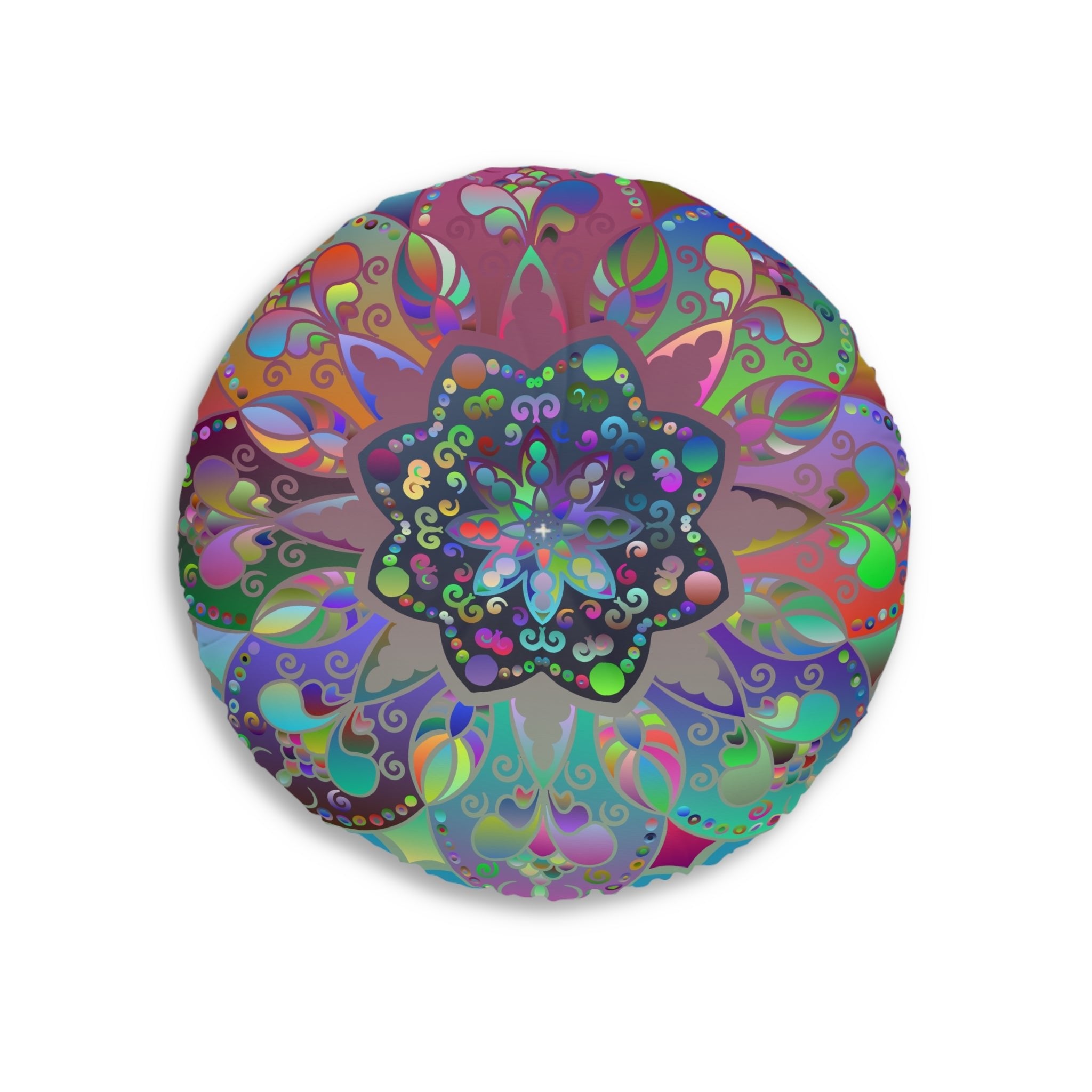 Floor Cushion Mandala Art Hand Drawn - Beautiful colorful Mandala on Turquoise background - Drawn by Hand - Tufted Floor Pillow, Round - Blululi