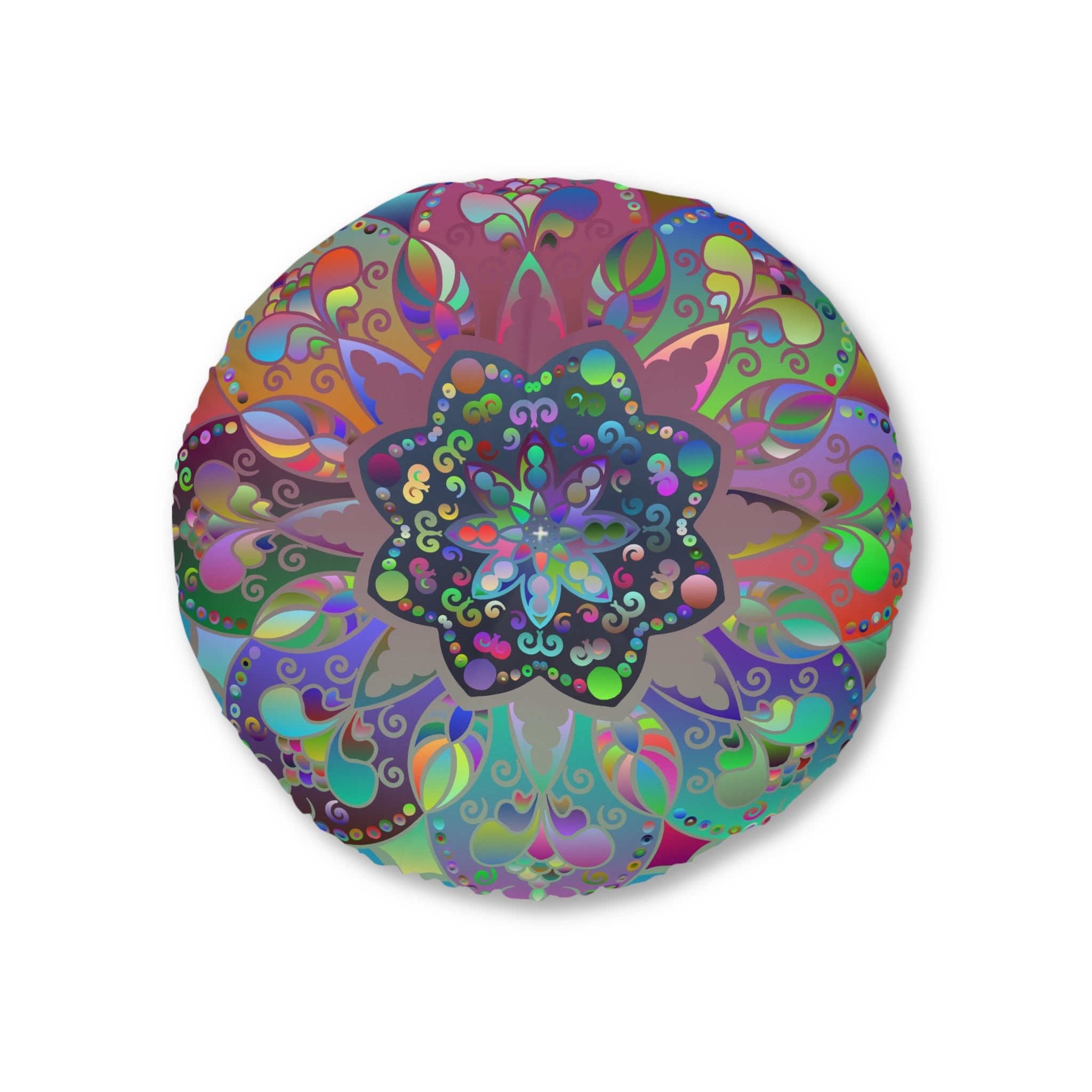Floor Cushion Mandala Art Hand Drawn - Beautiful colorful Mandala on Turquoise background - Drawn by Hand - Tufted Floor Pillow, Round - Blululi