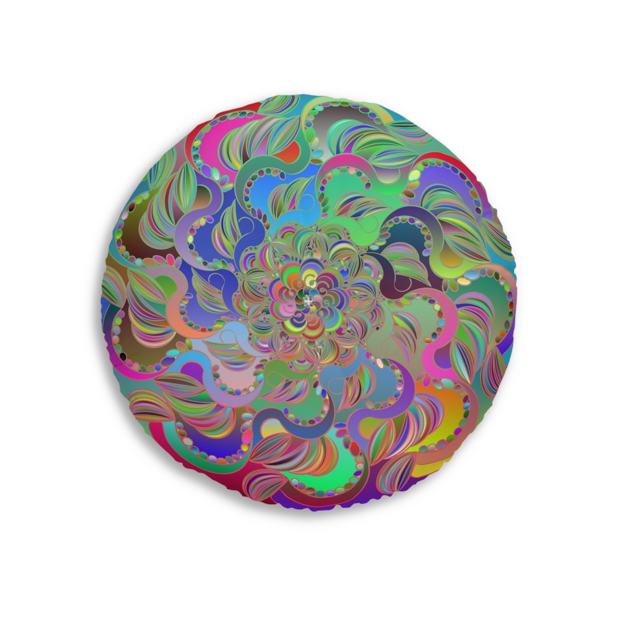 Floor Cushion Mandala Art Hand Drawn - Beautiful colorful Mandala on Turquoise background - Drawn by Hand - Tufted Floor Pillow, Round - Blululi