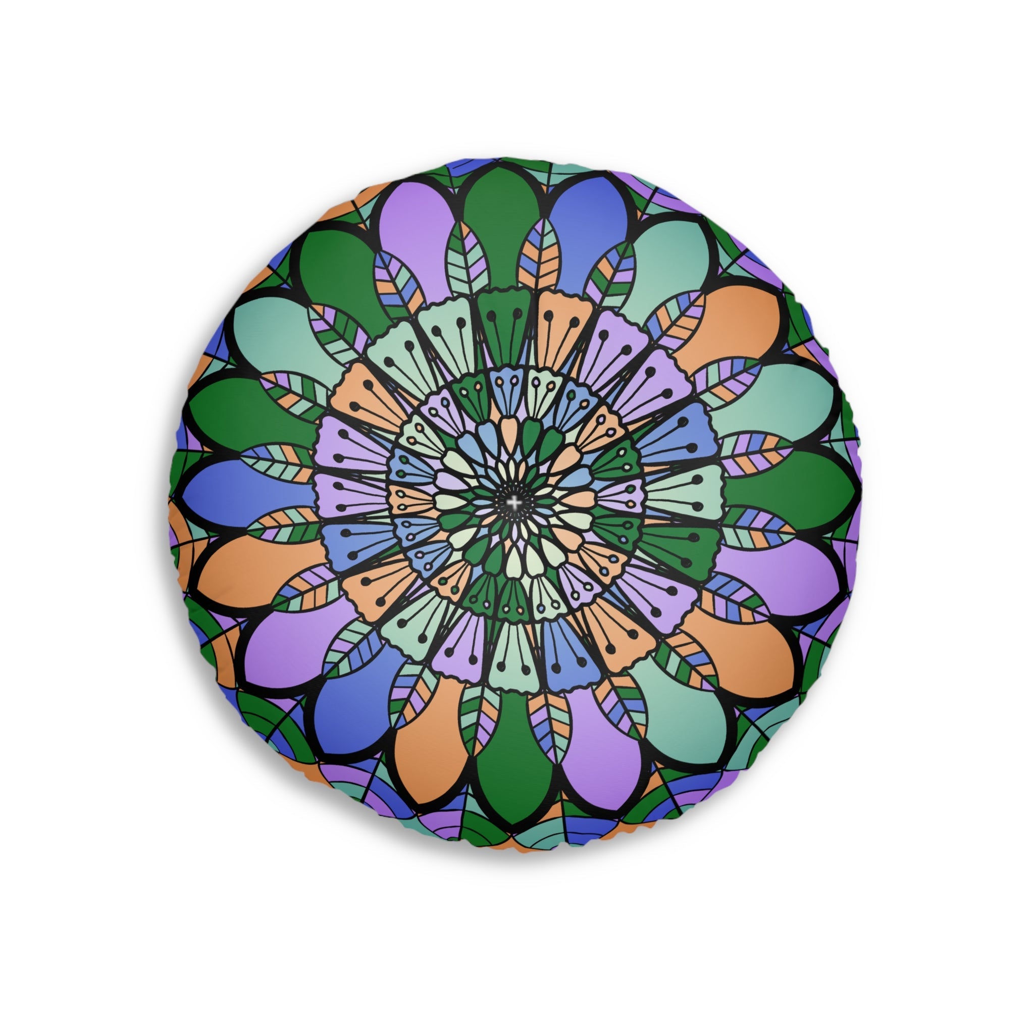 Floor Cushion Mandala Art Hand Drawn - Beautiful colors on Dark Blue background - Drawn by Hand - Tufted Floor Pillow, Round - Blululi