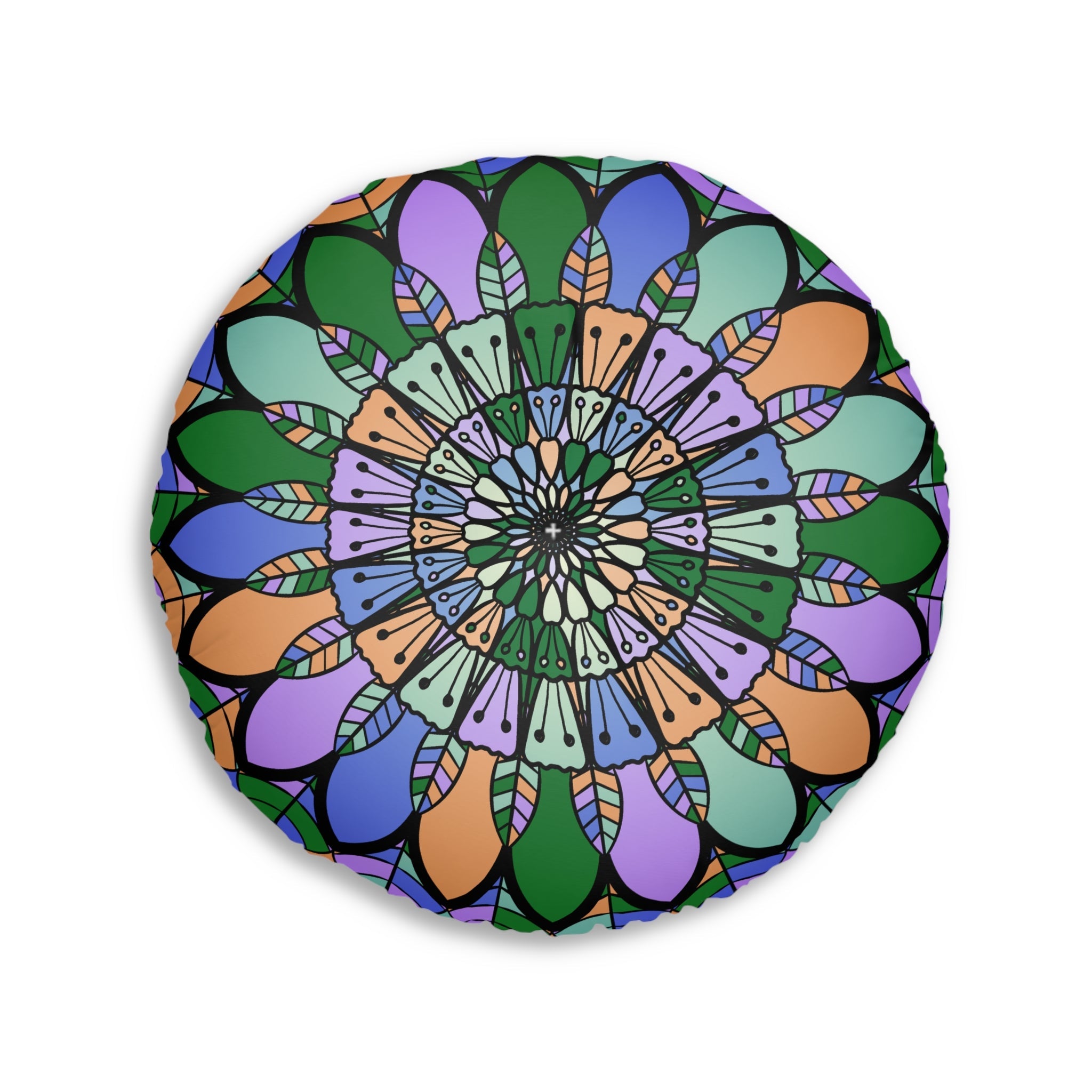 Floor Cushion Mandala Art Hand Drawn - Beautiful colors on Dark Blue background - Drawn by Hand - Tufted Floor Pillow, Round - Blululi