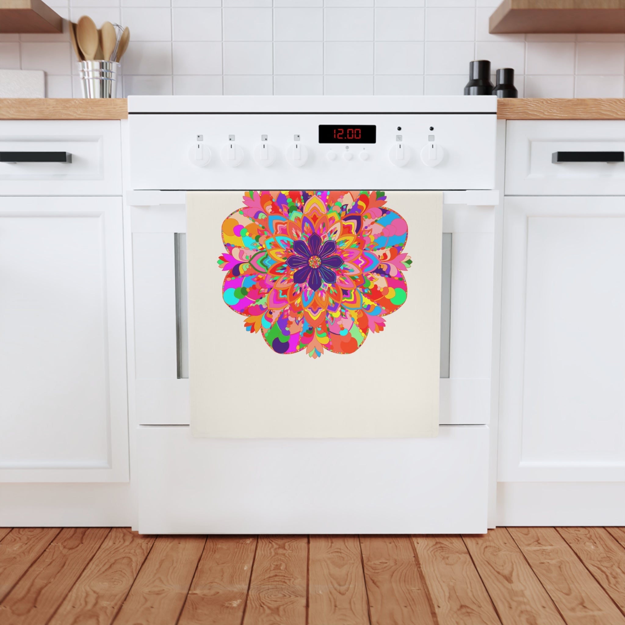 Hand Drawn Mandala Design Tea Towel - Bright Colors 19.6" x 27.5 Home Decor - Blululi