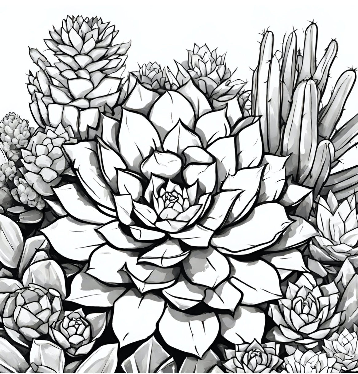 Meditative Desert Coloring Pages with Cacti and Succulents