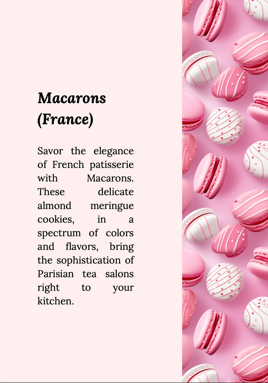 Vorlage für Dessertrezepte – die süße Welt internationaler Desserts, Canva-Vorlage mit Donuts, Tiramisù, Macarons und mehr!