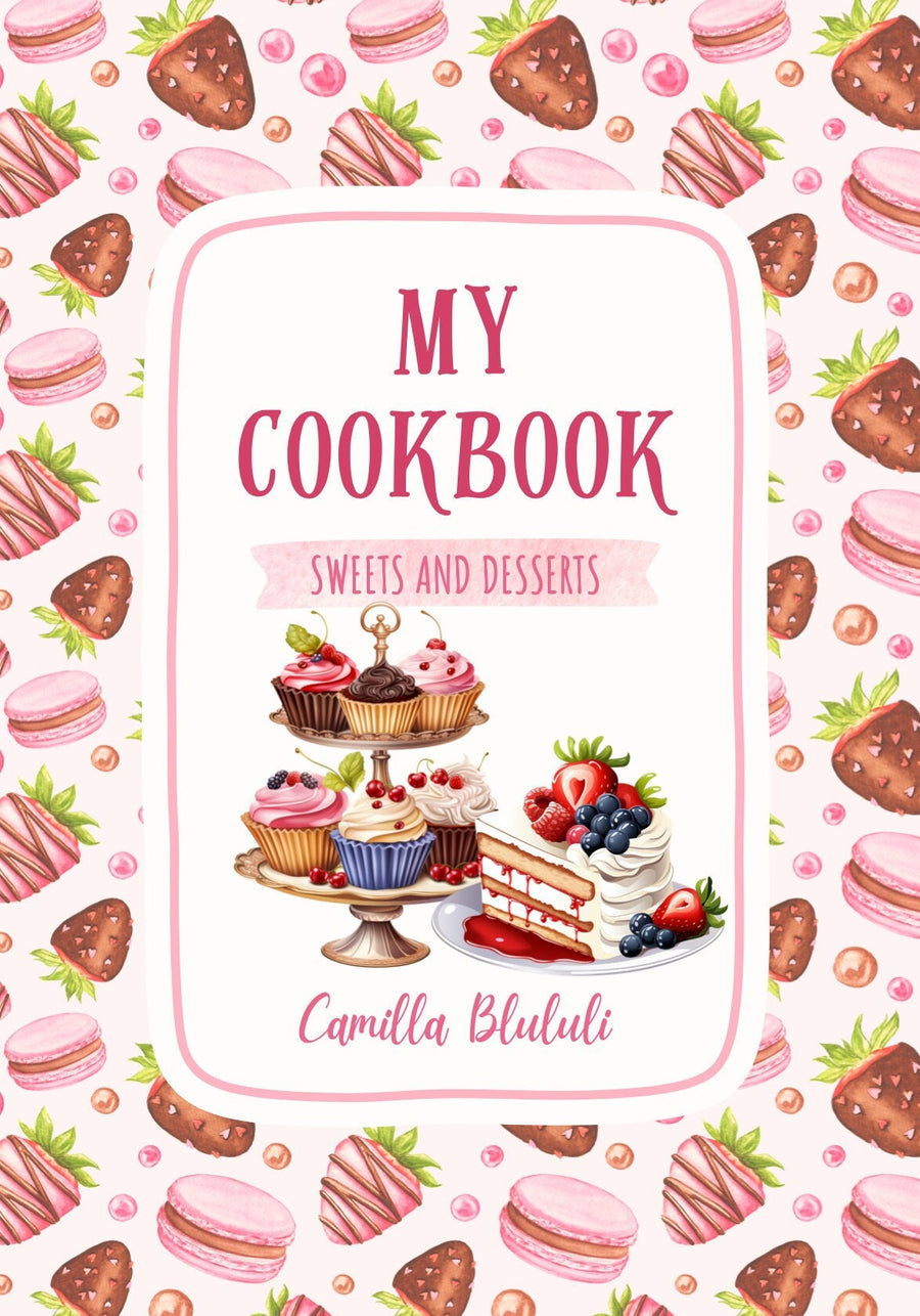Vorlage für Dessertrezepte – die süße Welt internationaler Desserts, Canva-Vorlage mit Donuts, Tiramisù, Macarons und mehr!