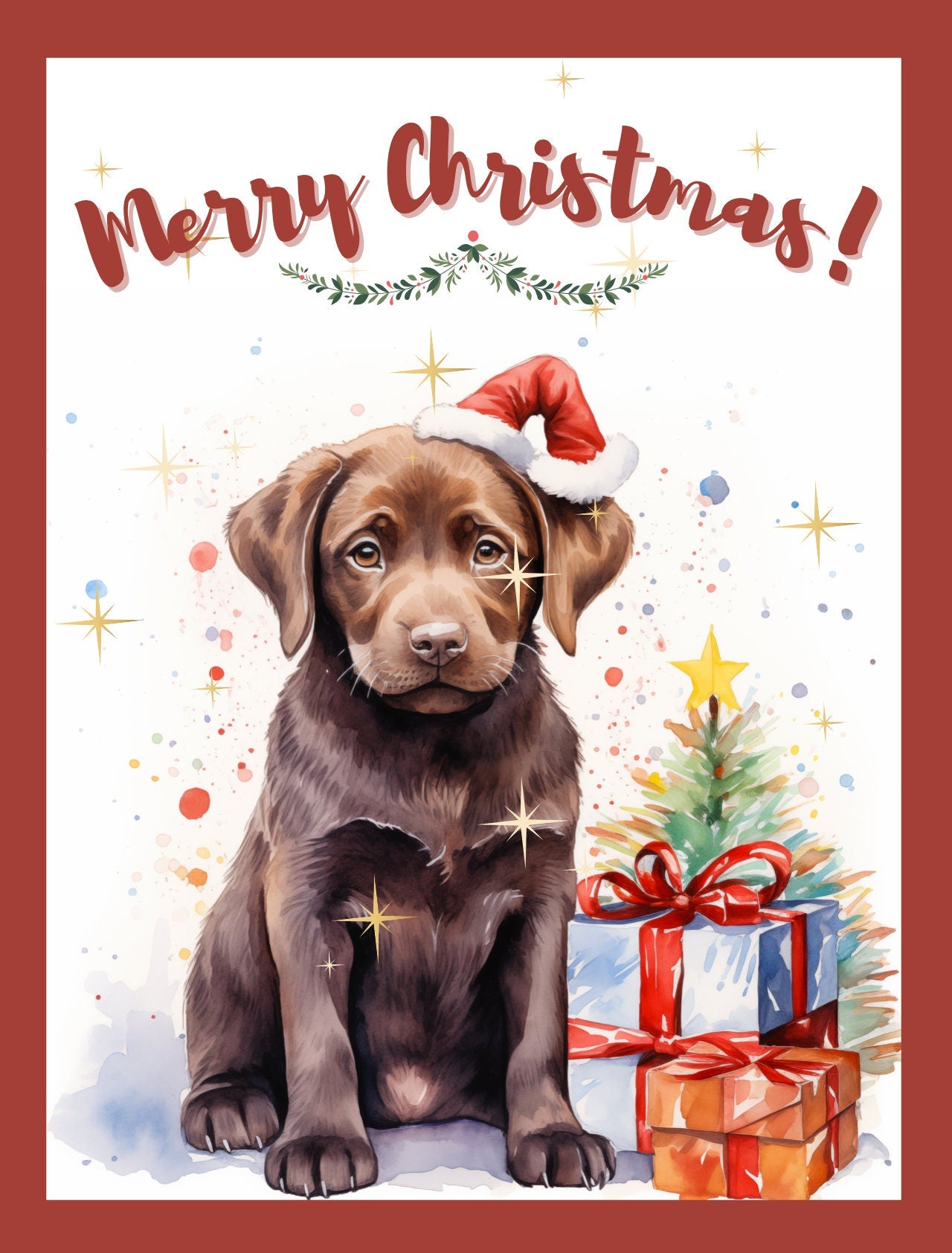Labrador Trio Watercolor Doggy Christmas Cards Gift for Dog