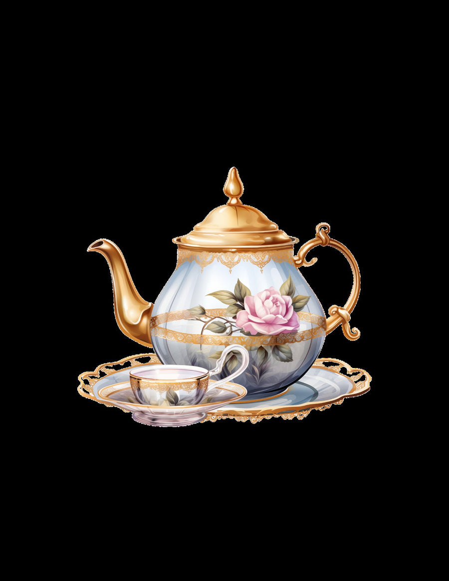 Tea Party ClipArt Bundle, Teeservice ClipArt, Teekannen, Blumendekor, Macaron ClipArt, Kuchenscheiben, süßer Cupcake-Ständer, Macaron-Turm
