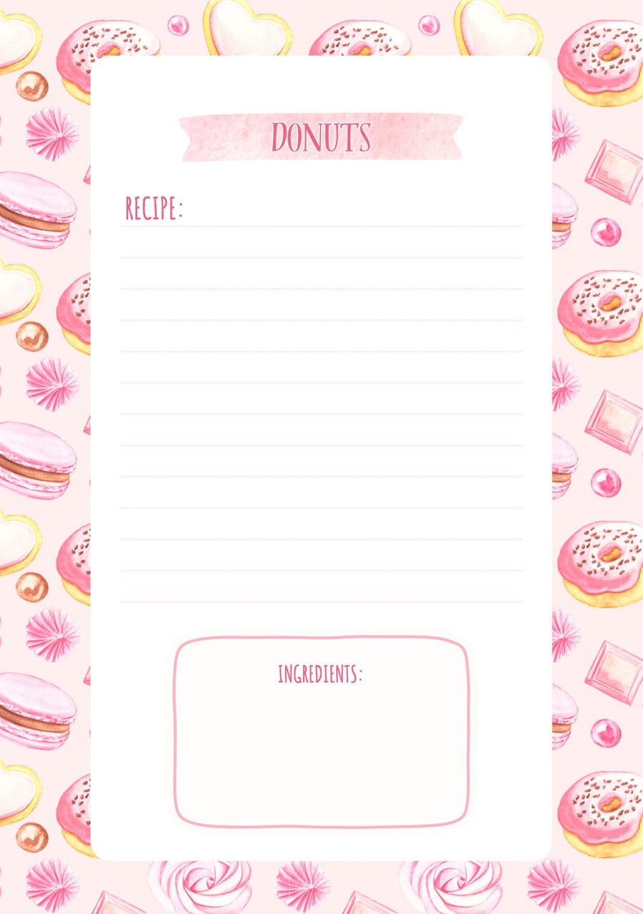 Vorlage für Dessertrezepte – die süße Welt internationaler Desserts, Canva-Vorlage mit Donuts, Tiramisù, Macarons und mehr!