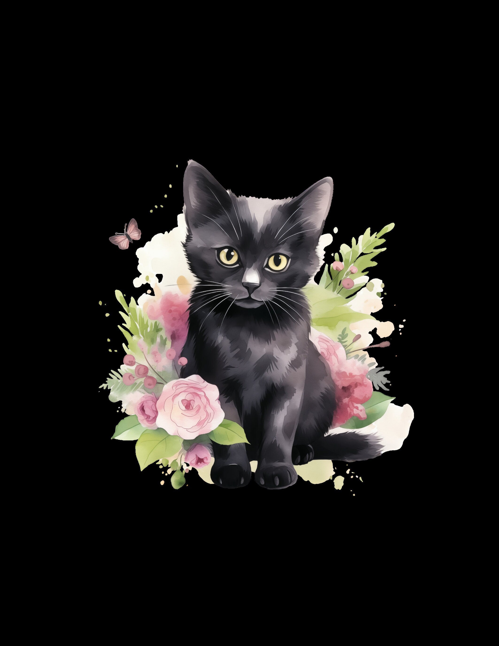 101 Aquarell-ClipArts mit schwarzen Katzen - Skurriles PNG-Paket mit Katzenmotiven