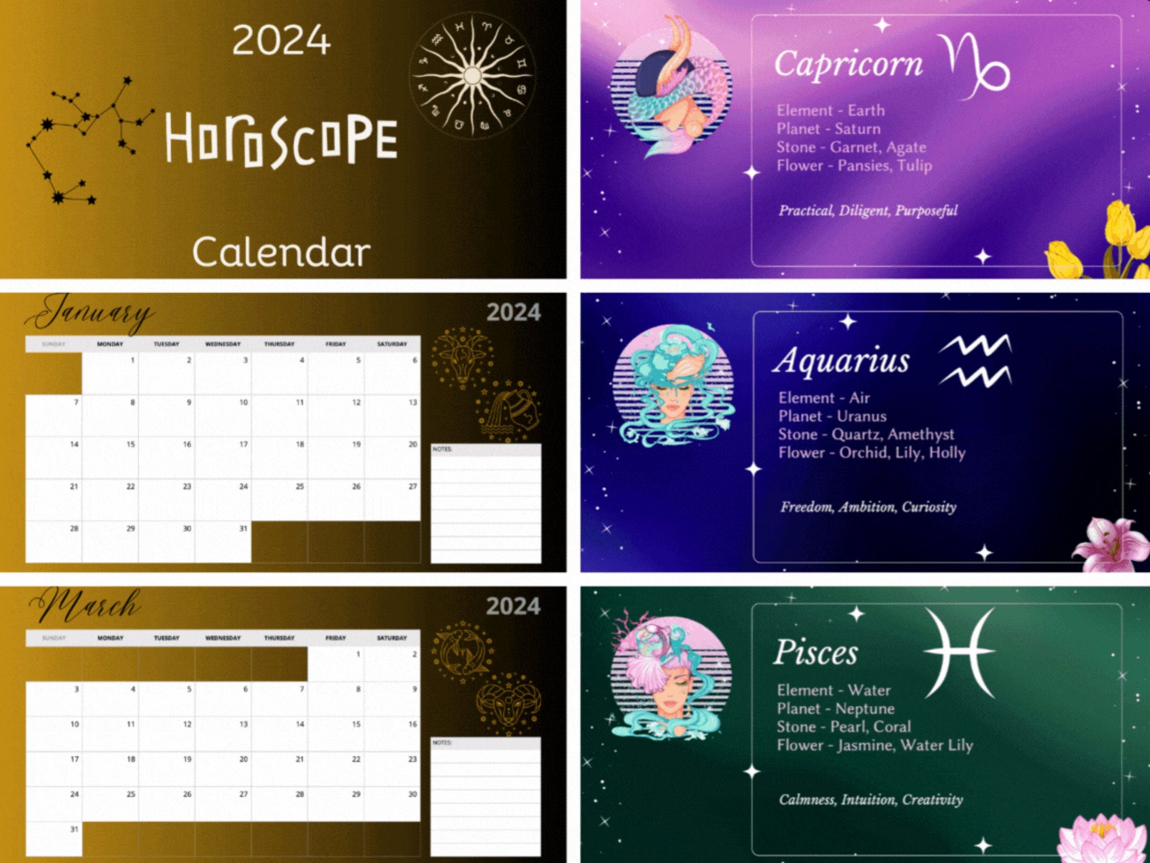 Kalenderhoroskop 2024 - Monatlicher Astrologiekalender - Ein himmlischer Leitfaden