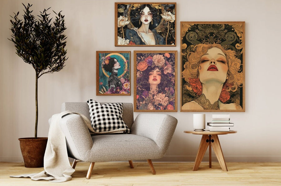 Blululi Digital Wall Art Nouveau Women - 6 hochwertige PNGs in 4 Größen